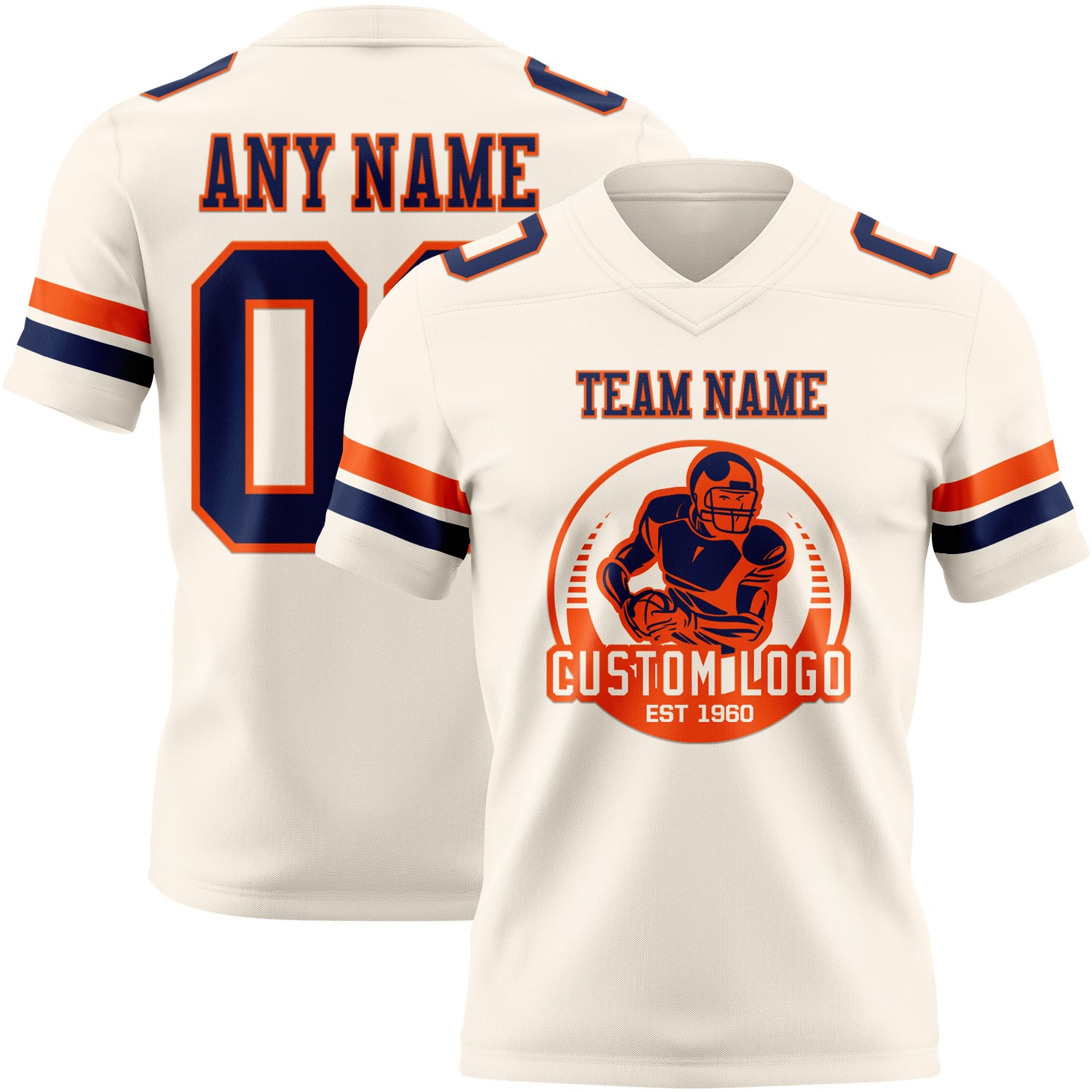 Custom Cream Navy-Orange Authentic Football Jersey