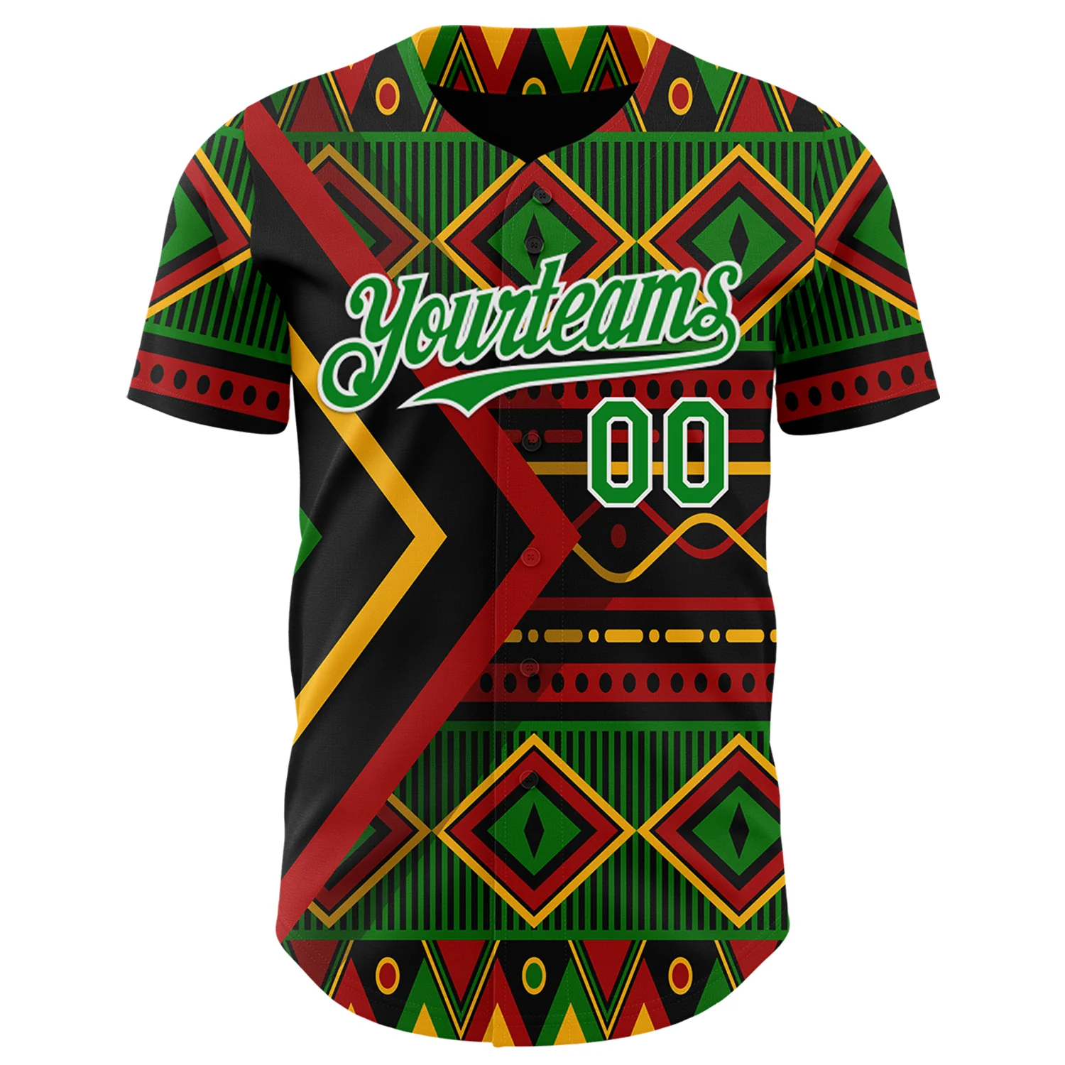 Custom Black Grass Green Red Yellow-White 3D Pattern Design Black History Month African Ethnicity Style Abstract Geometric Authentic Baseball Jersey