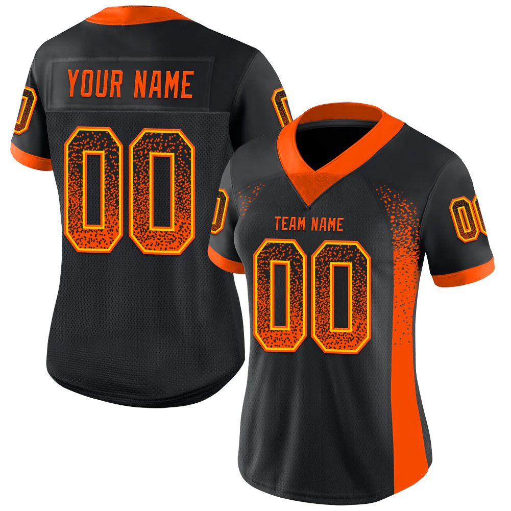 Custom Black Orange-Yellow Drift Fashion Football Jersey