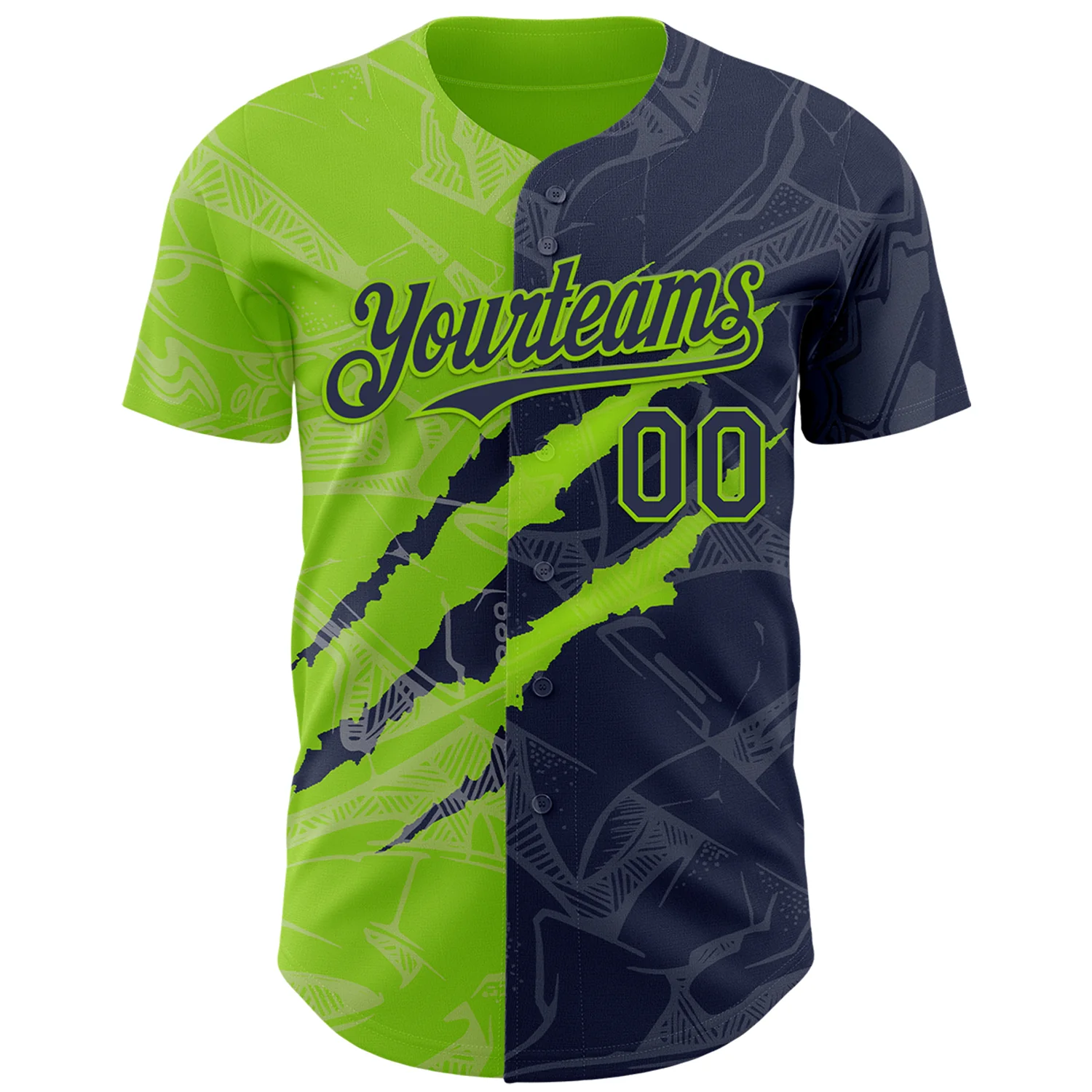 Custom Graffiti Pattern Navy-Neon Green 3D Scratch Authentic Baseball Jersey
