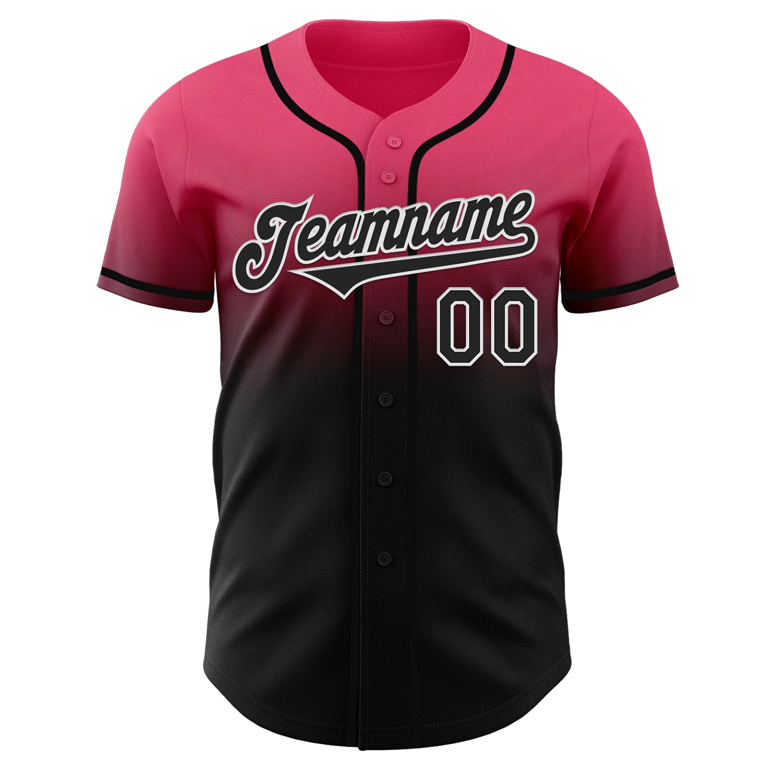 Custom Neon Pink Black-White Authentic Fade Fashion Baseball Jersey