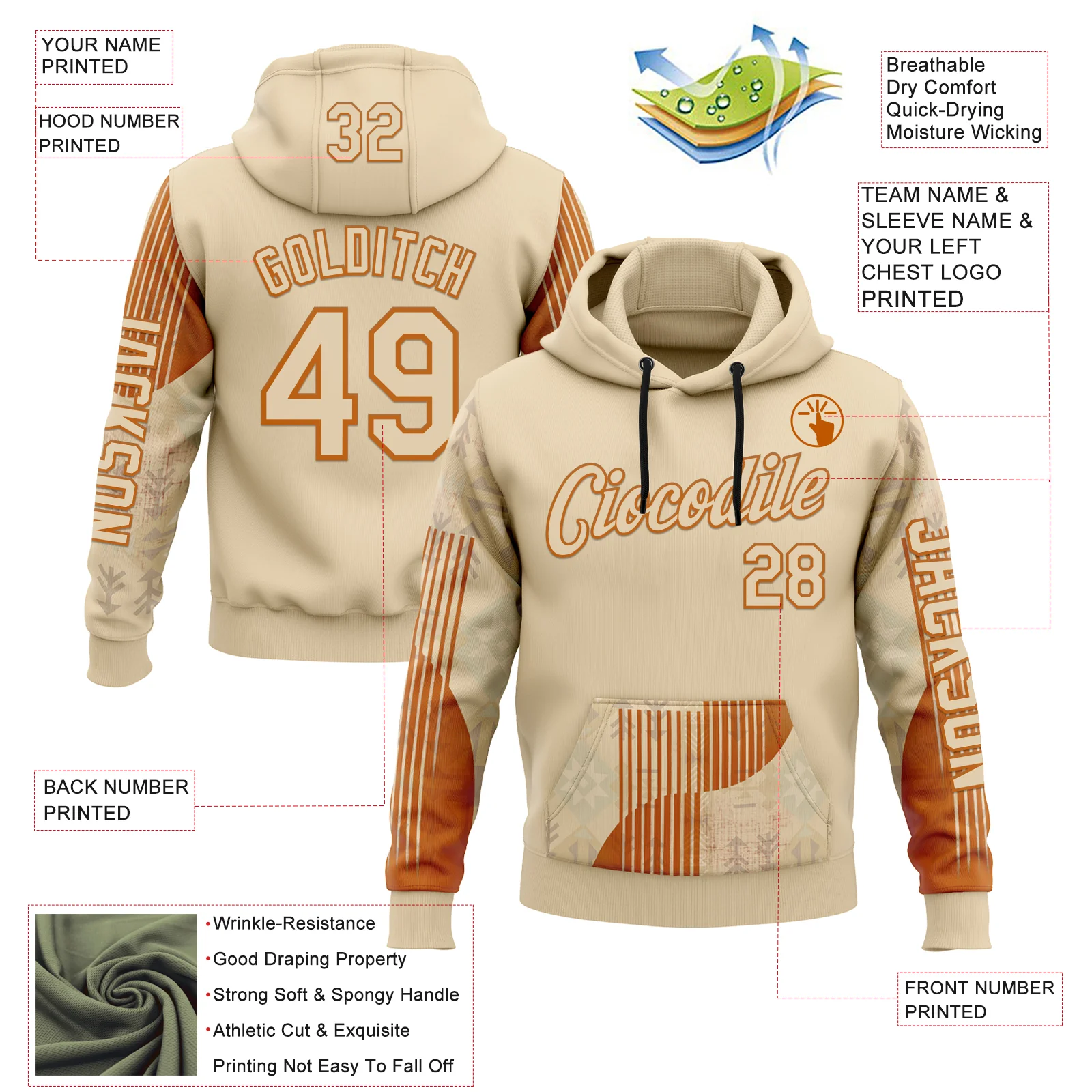 Custom City Cream Orange 3D Pattern Design Western Cowboy Tribal Ethnic Sports Pullover Sweatshirt Hoodie