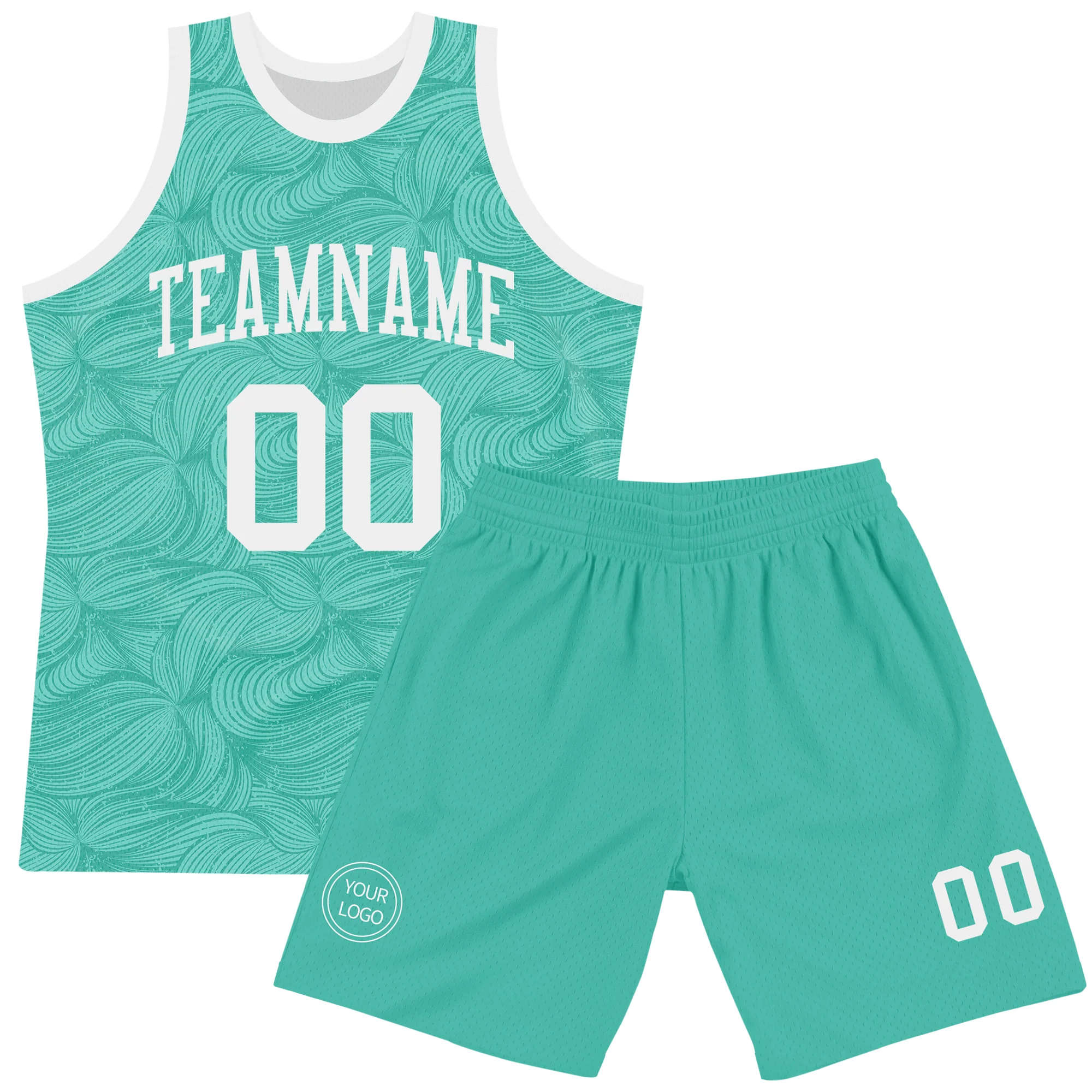 Custom Aqua White Fluid Art Round Neck Sublimation Basketball Suit Jersey