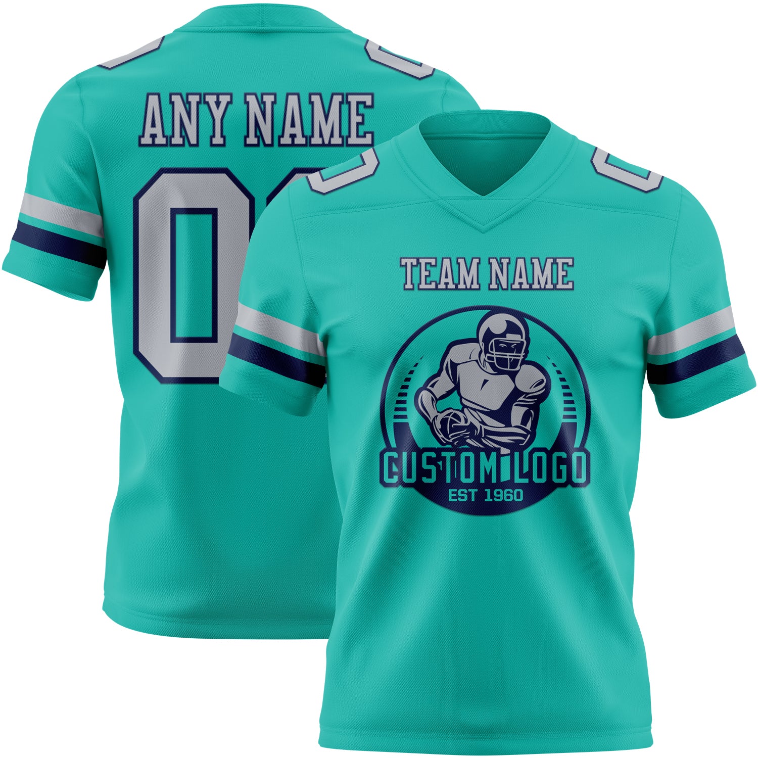 Custom Aqua Gray-Navy Authentic Football Jersey