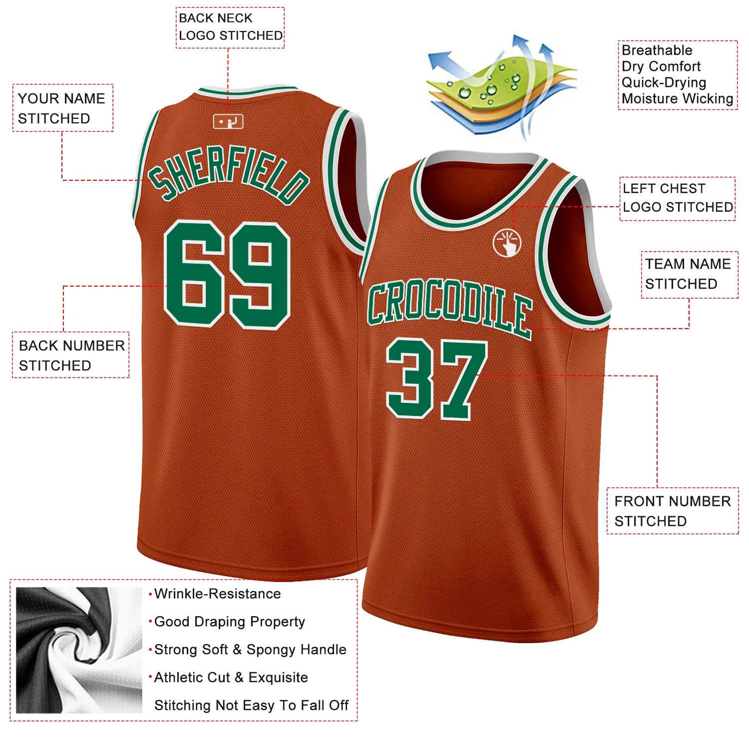 Custom Texas Orange Kelly Green-White Authentic Basketball Jersey