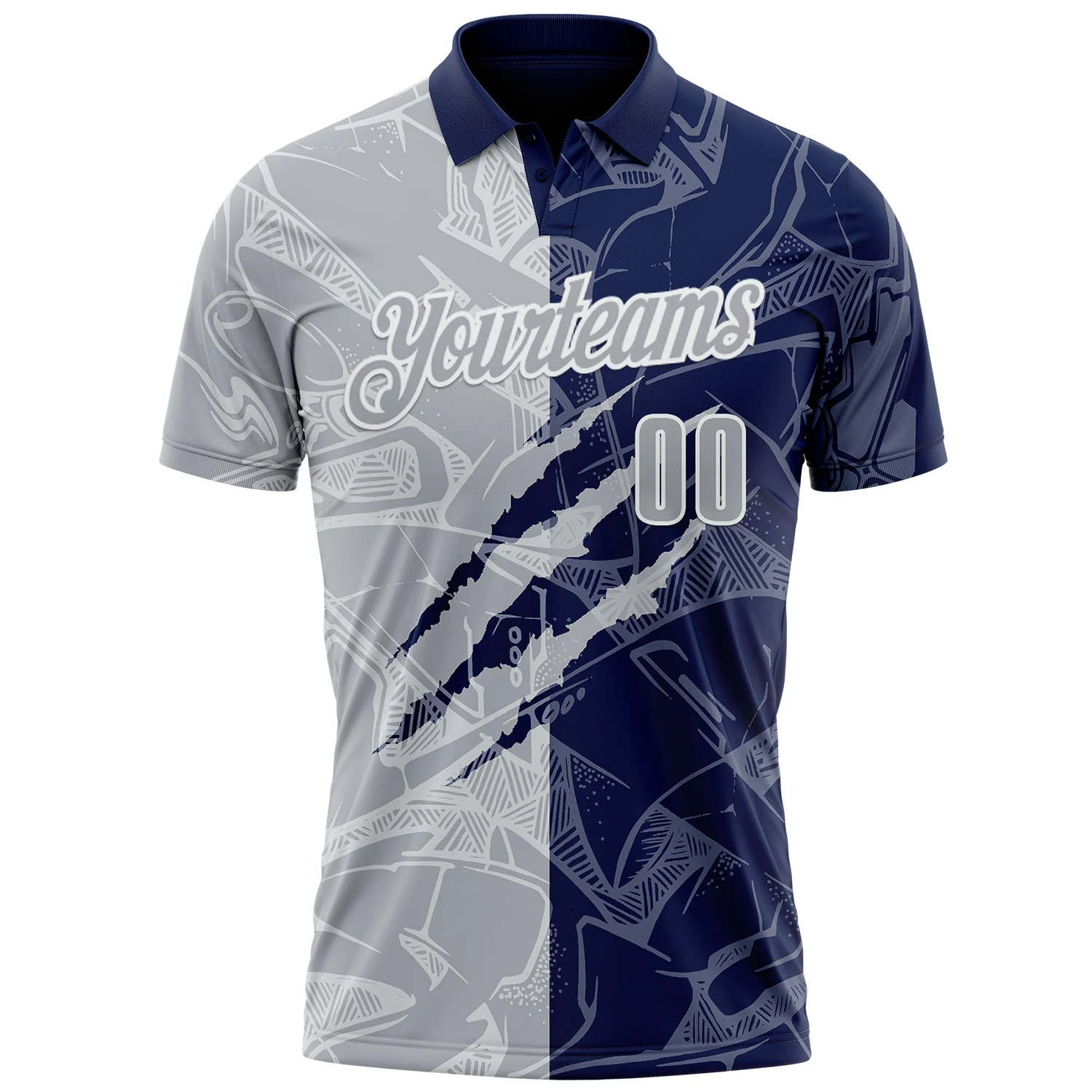 Custom Graffiti Pattern Gray Navy-White 3D Scratch Performance Polo Shirt