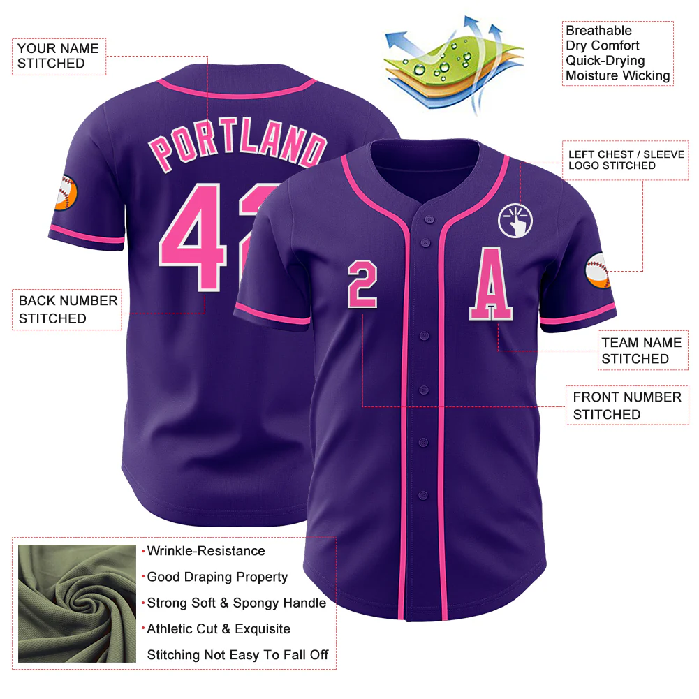 Custom Purple Pink-White Authentic Baseball Jersey