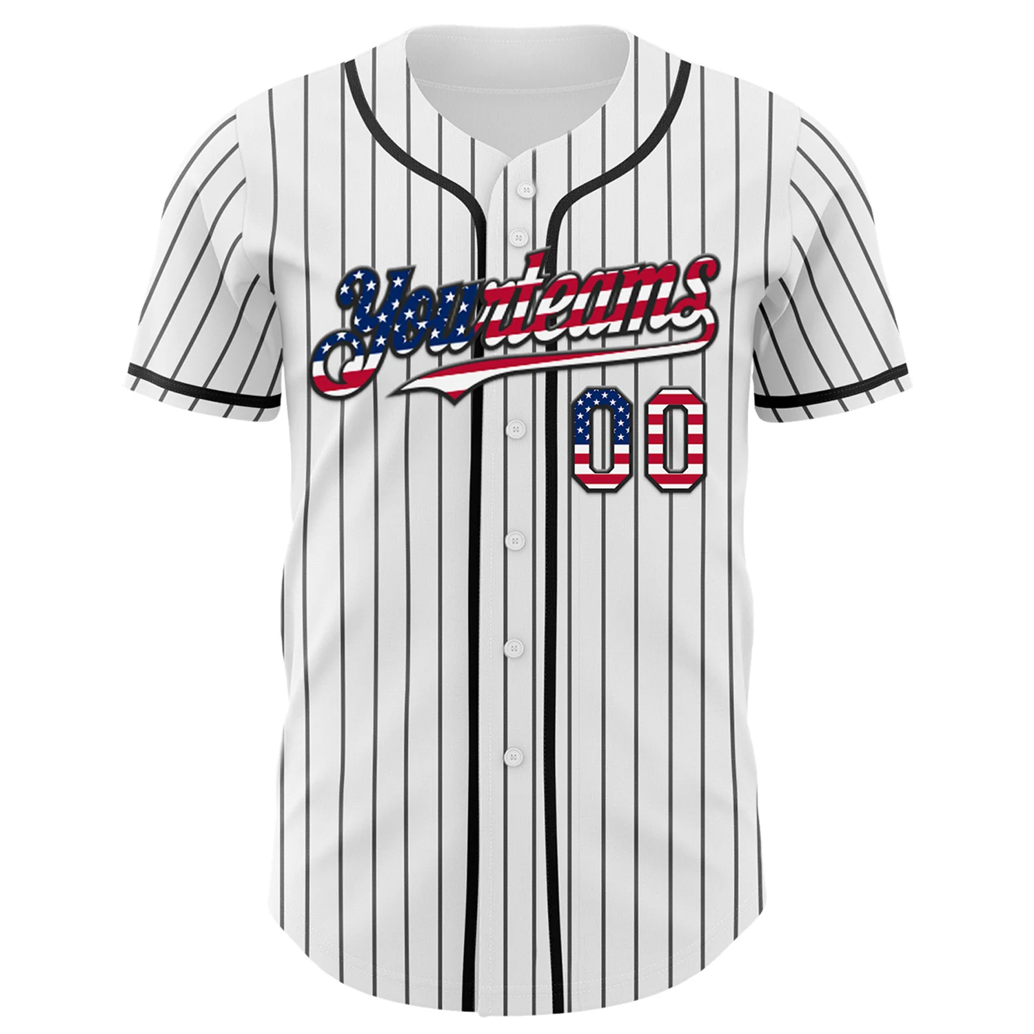 Custom White Gray Pinstripe USA Flag-Black 3D Patriotic American Symbol Statue of Liberty Authentic Baseball Jersey