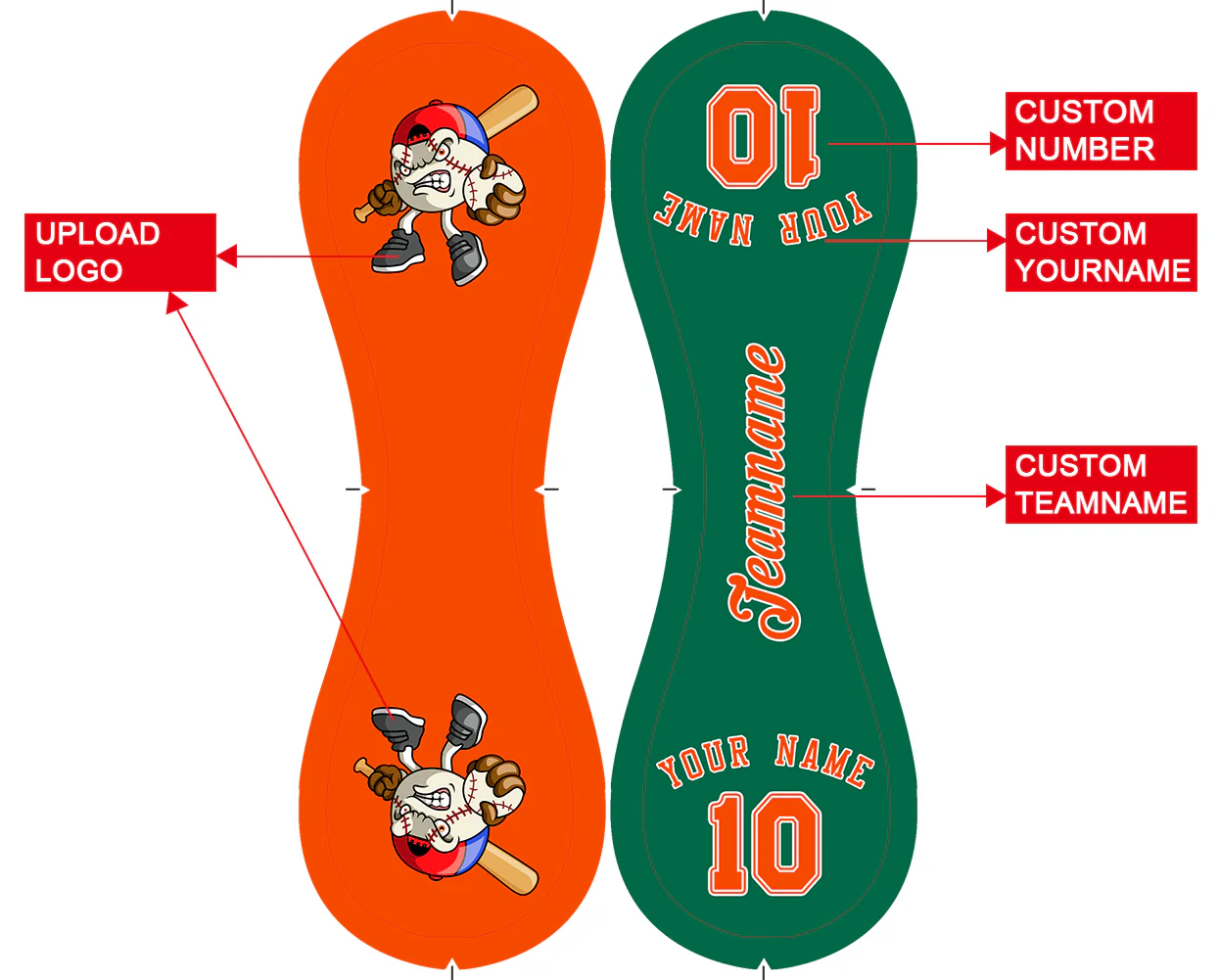 Personalized Orange Kelly Green Half Leather Orange Authentic Baseballs