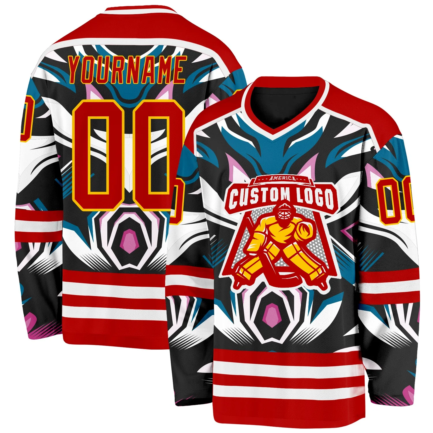 Custom Red Blue Black Purple Yellow-White 3D Pattern Cyber Mecha E-sport Hockey Jersey