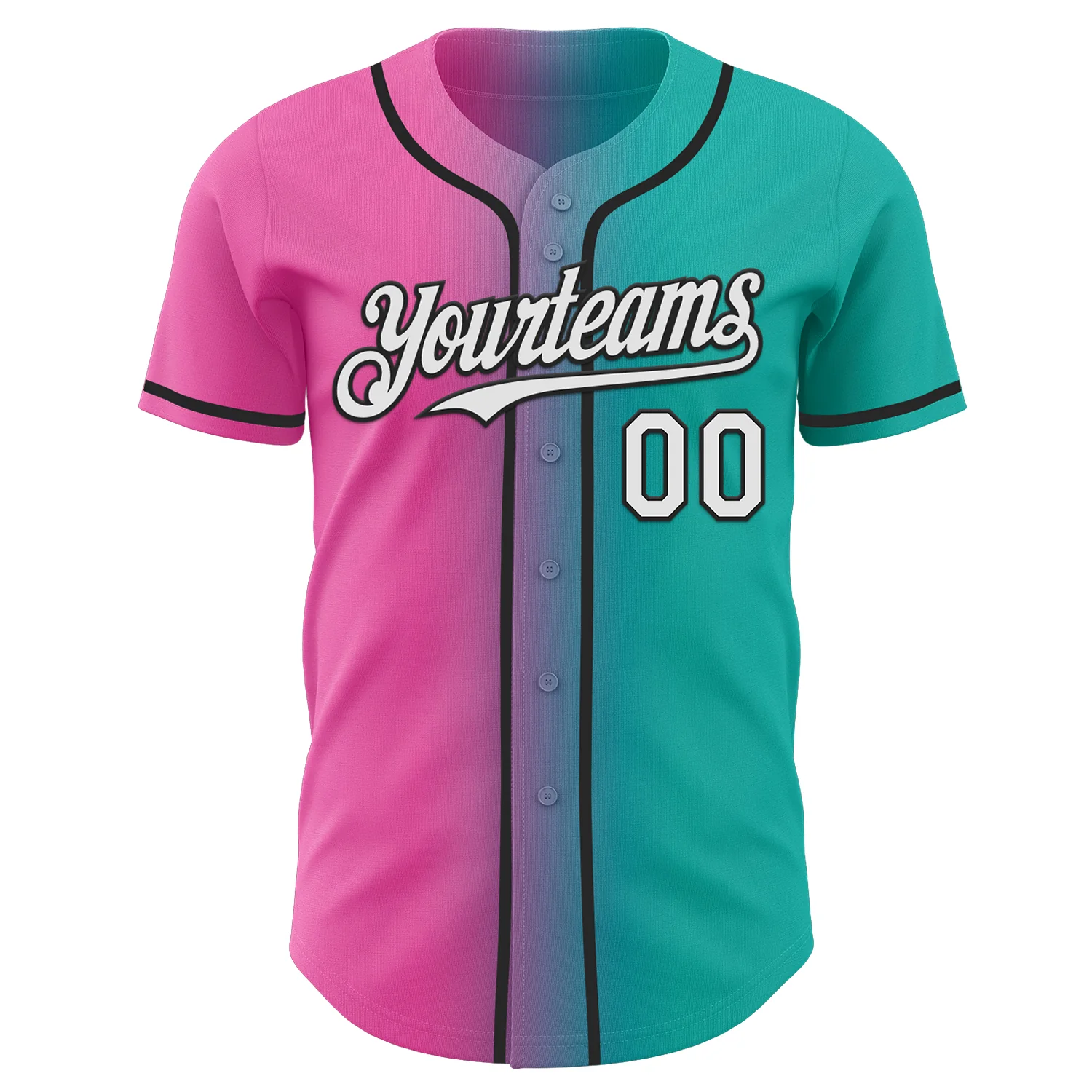 Custom Aqua White Pink-Black Authentic Gradient Fashion Baseball Jersey