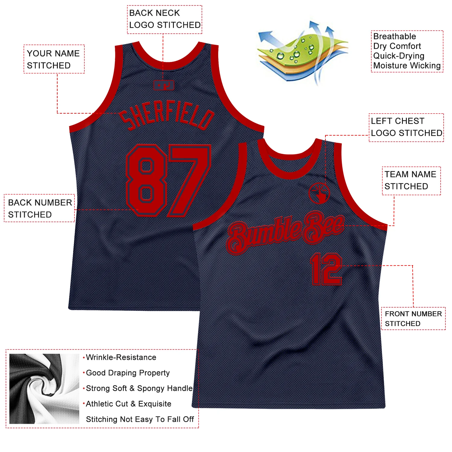 Custom Navy Red Authentic Throwback Basketball Jersey