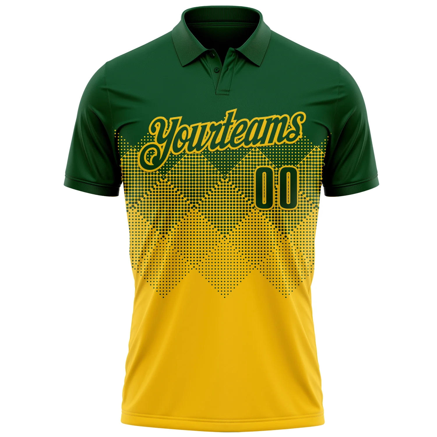 Custom Green Yellow 3D Gradient Square Shape Performance Polo Shirt
