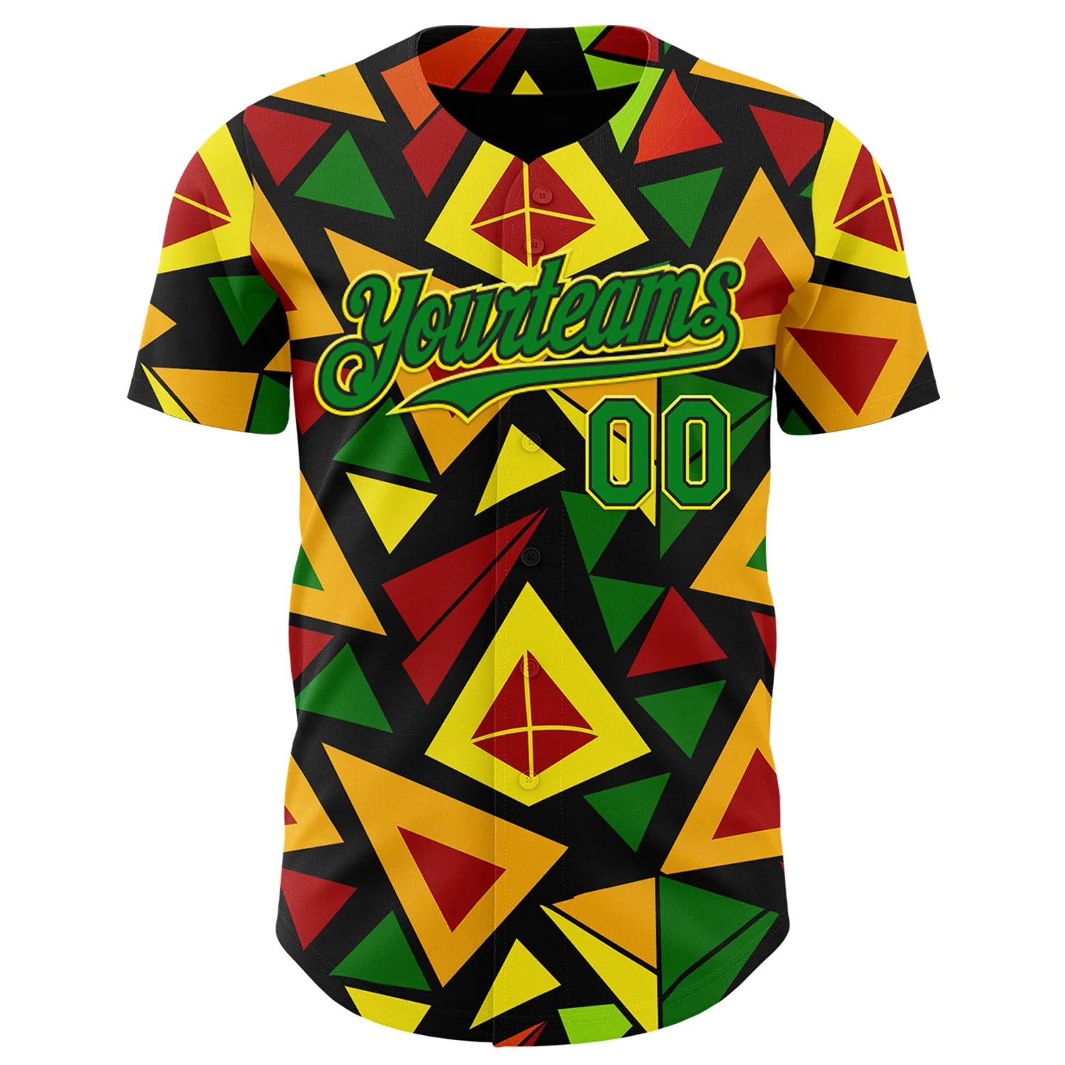 Custom Black Grass Green Red Light Yellow-Gold 3D Pattern Design Black History Month African Ethnicity Style Abstract Geometric Authentic Baseball Jersey