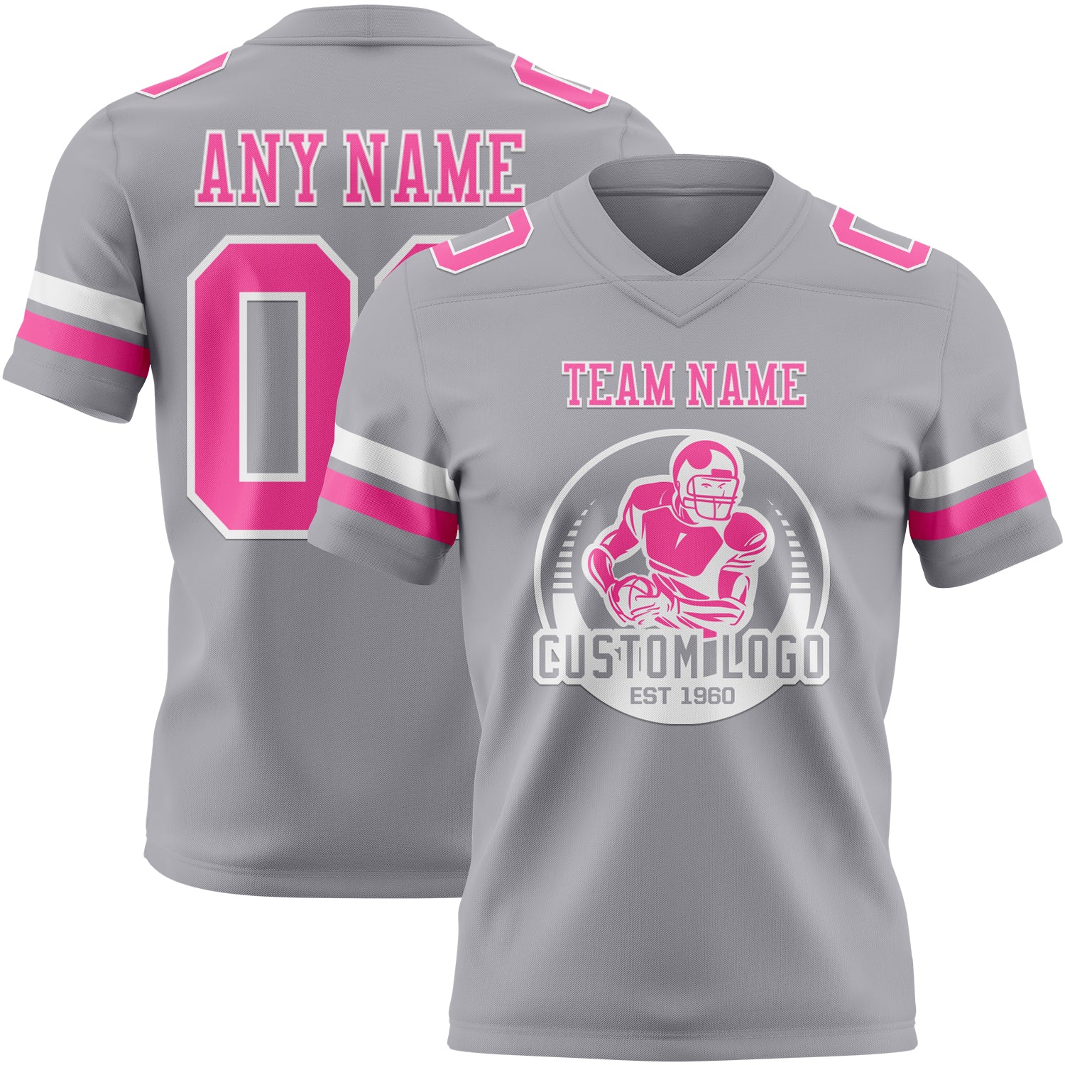 Custom Gray Pink-White Authentic Football Jersey