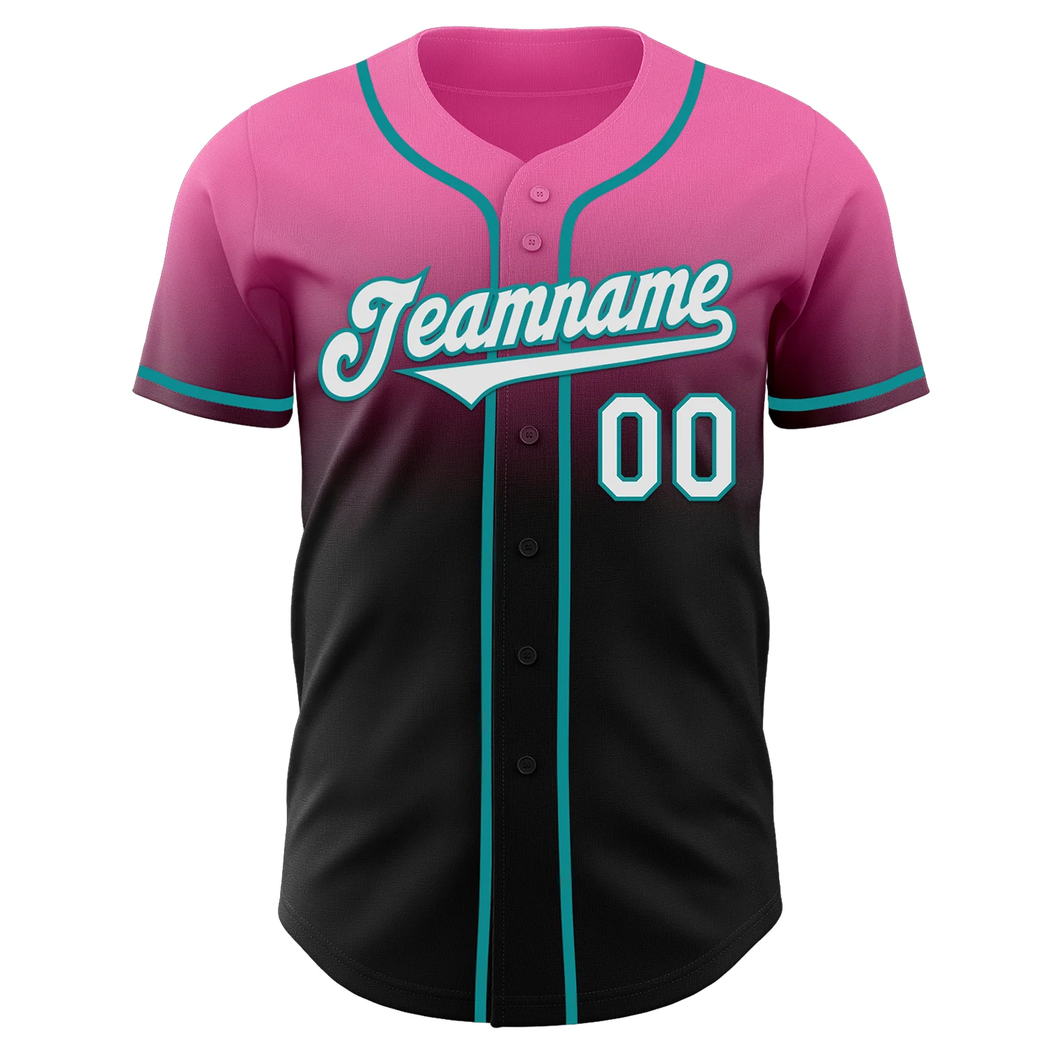 Custom Pink Black-Teal Authentic Fade Fashion Baseball Jersey