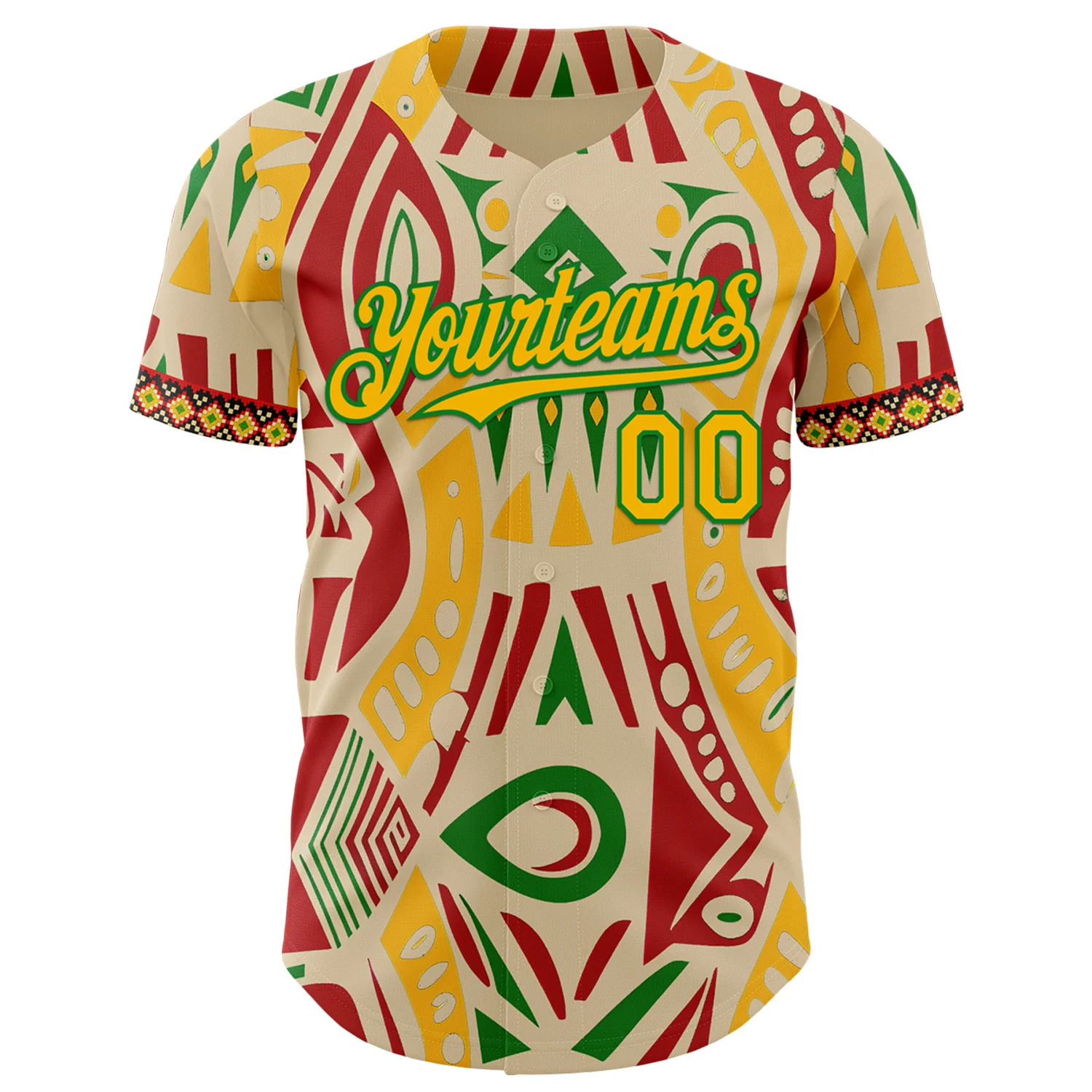Custom City Cream Gold Red-Grass Green 3D Pattern Design Black History Month Africa Tribal Authentic Baseball Jersey