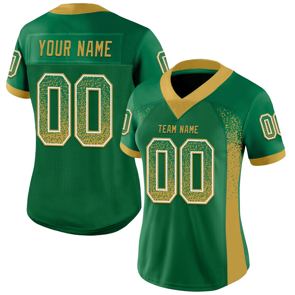 Custom Kelly Green Old Gold-White Drift Fashion Football Jersey