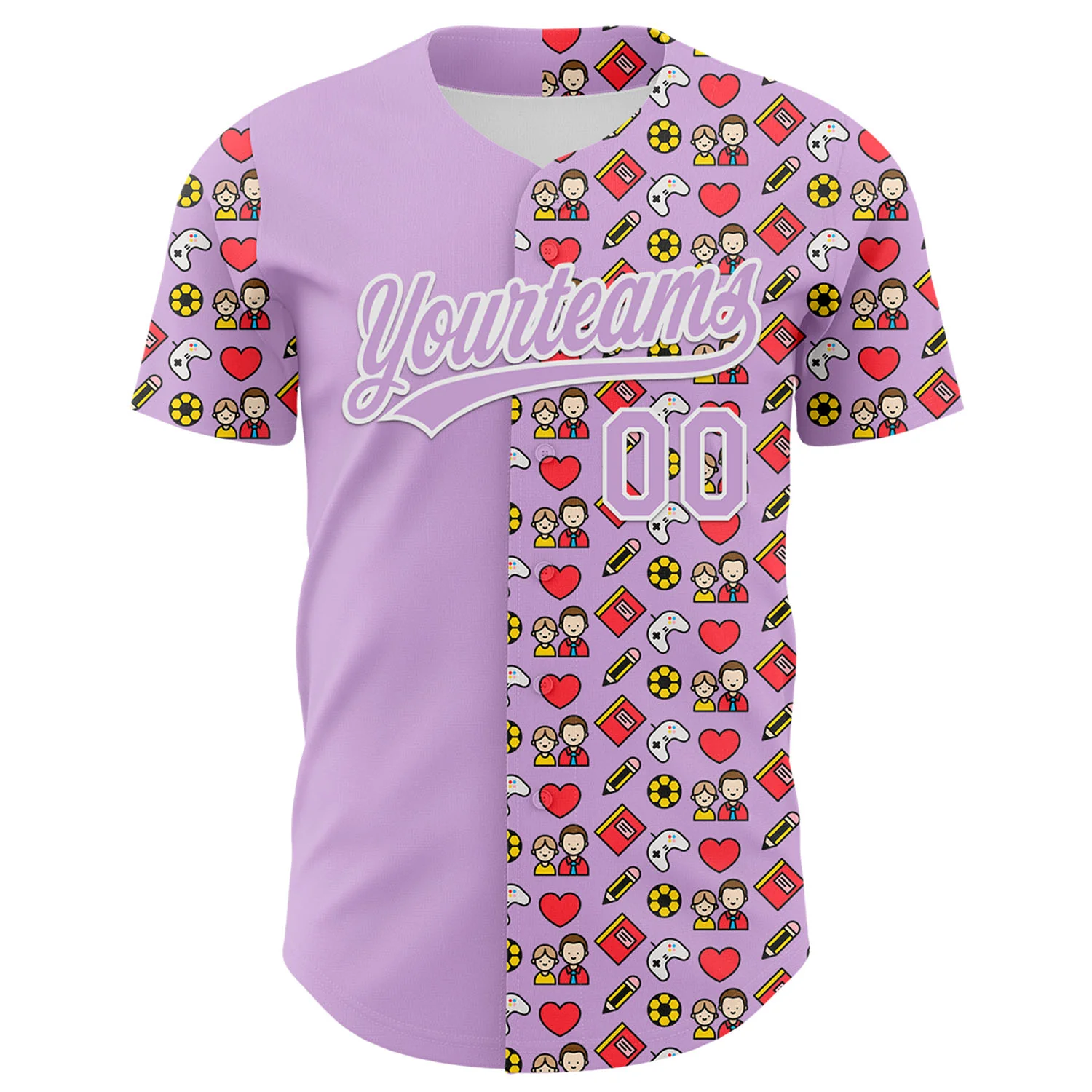 Custom Light Purple White 3D Pattern Design Father's Day Family Love Authentic Baseball Jersey
