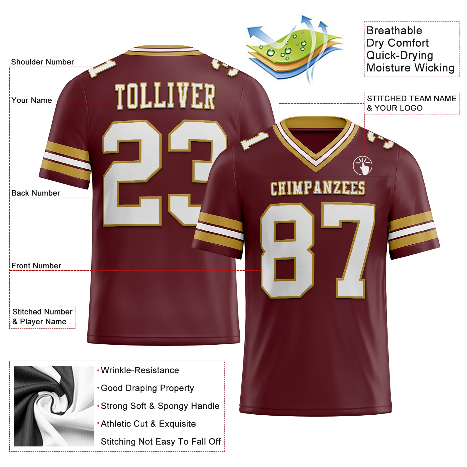 Custom Burgundy White-Old Gold Authentic Football Jersey