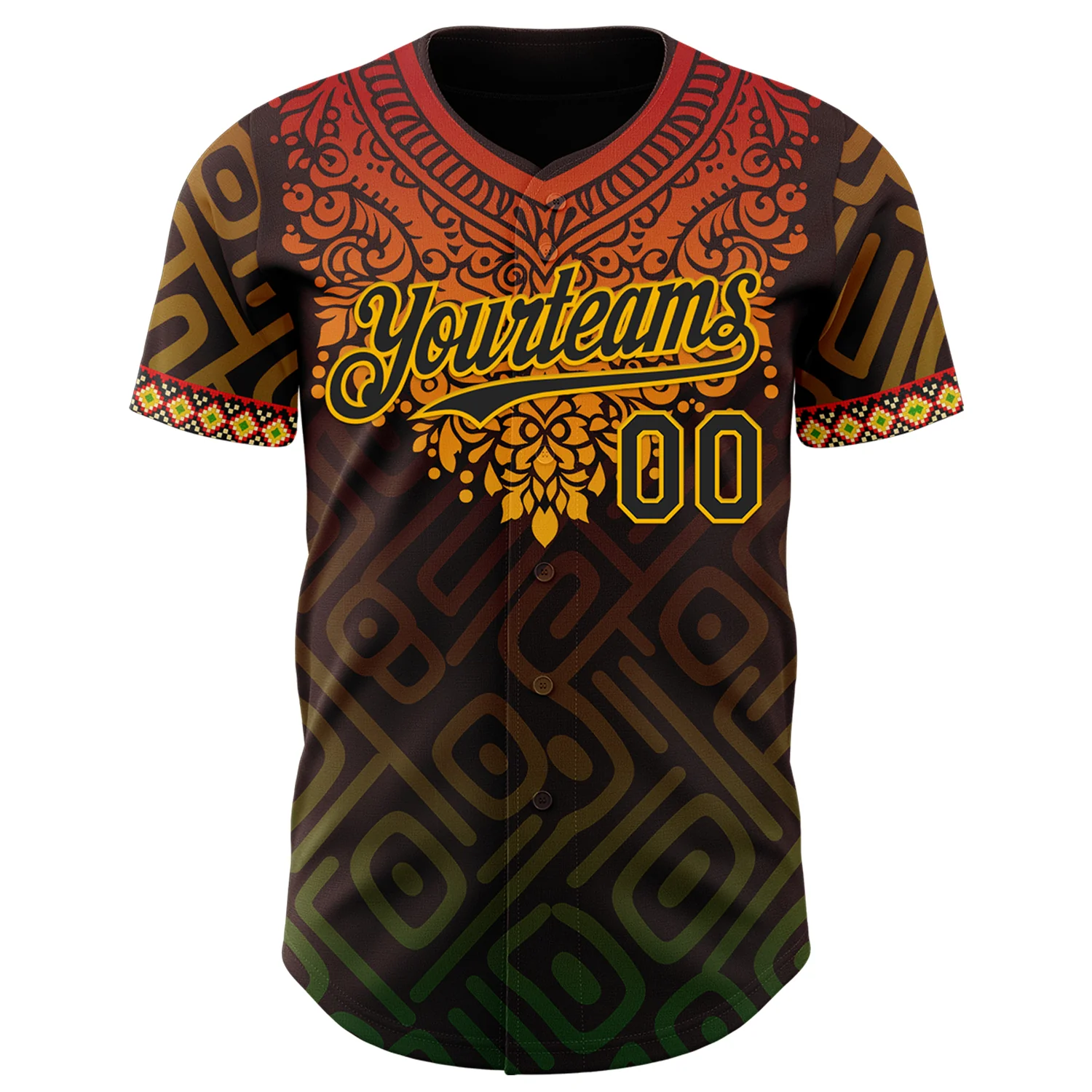 Custom Brown Black Red Gold-Green 3D Pattern Design Black History Month Africa Tribal Authentic Baseball Jersey
