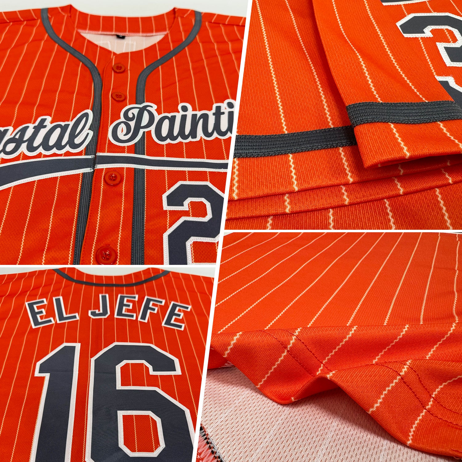 Custom Orange White Pinstripe Steel Gray Authentic Baseball Jersey