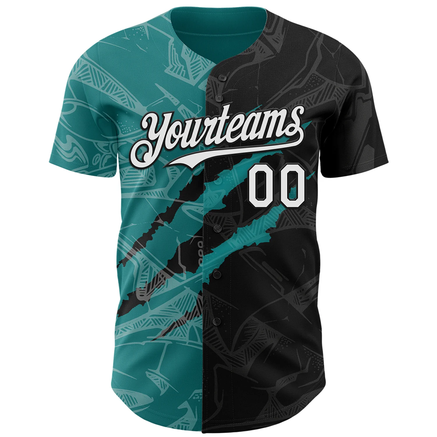 Custom Graffiti Pattern White Black-Teal 3D Scratch Authentic Baseball Jersey