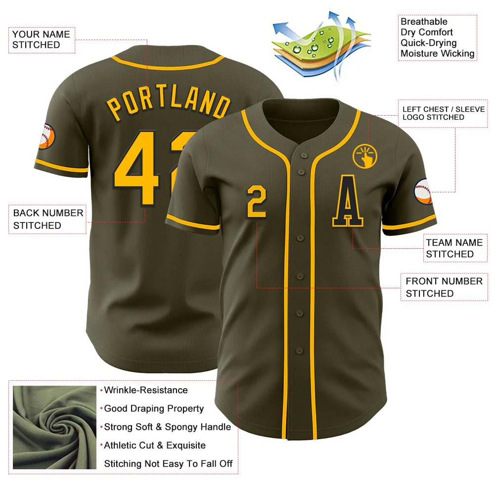 Custom Olive Gold-Black Authentic Salute To Service Baseball Jersey