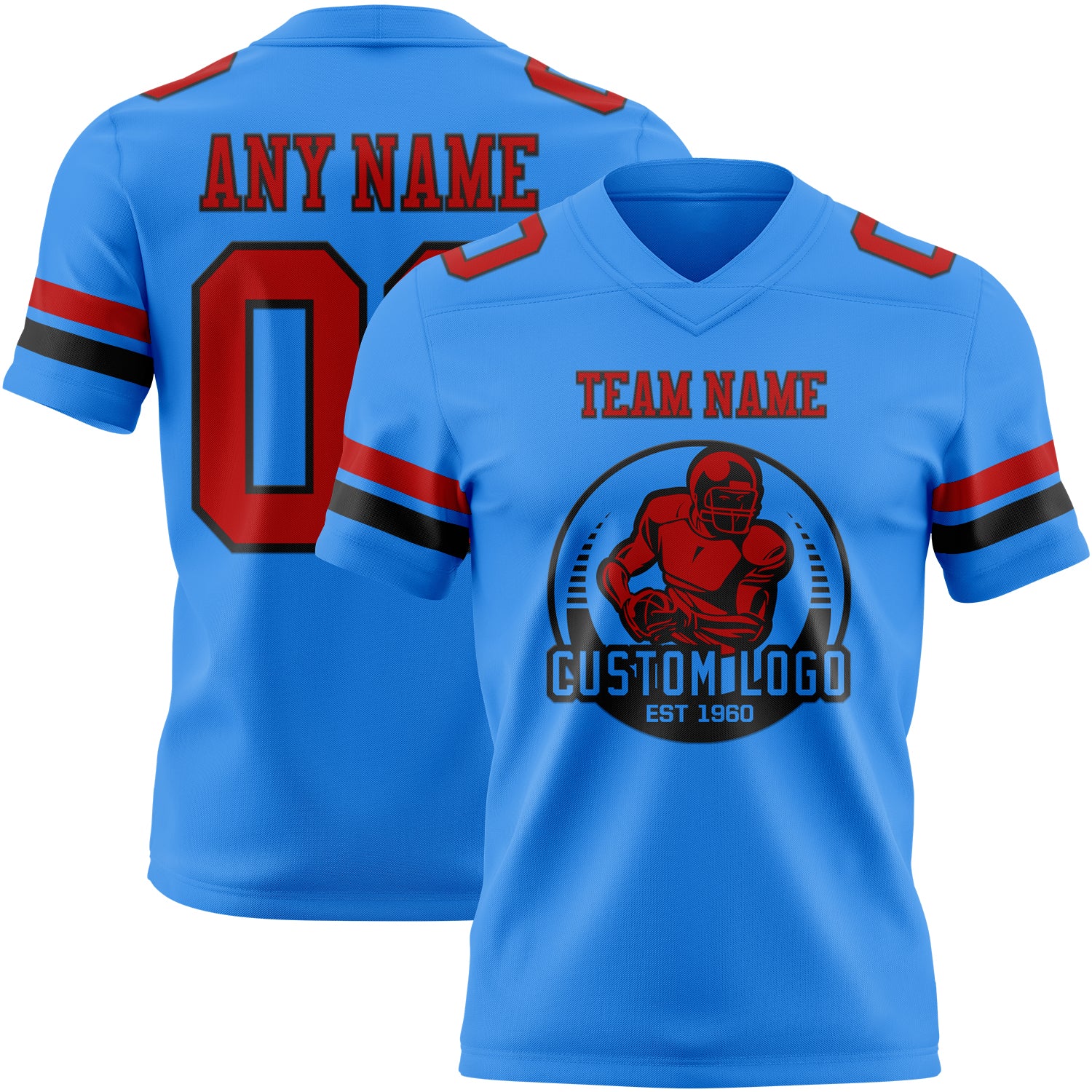Custom Powder Blue Red-Black Authentic Football Jersey