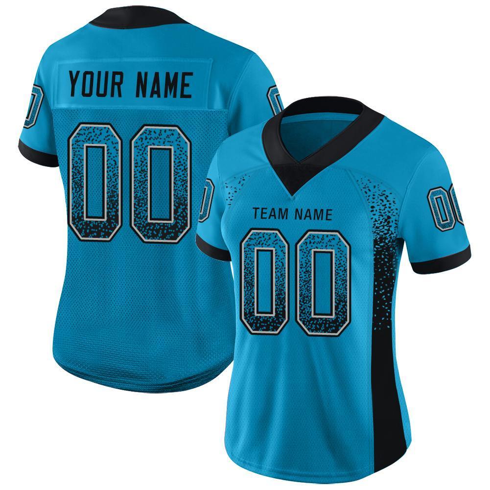 Custom Panther Blue Black-Light Gray Drift Fashion Football Jersey