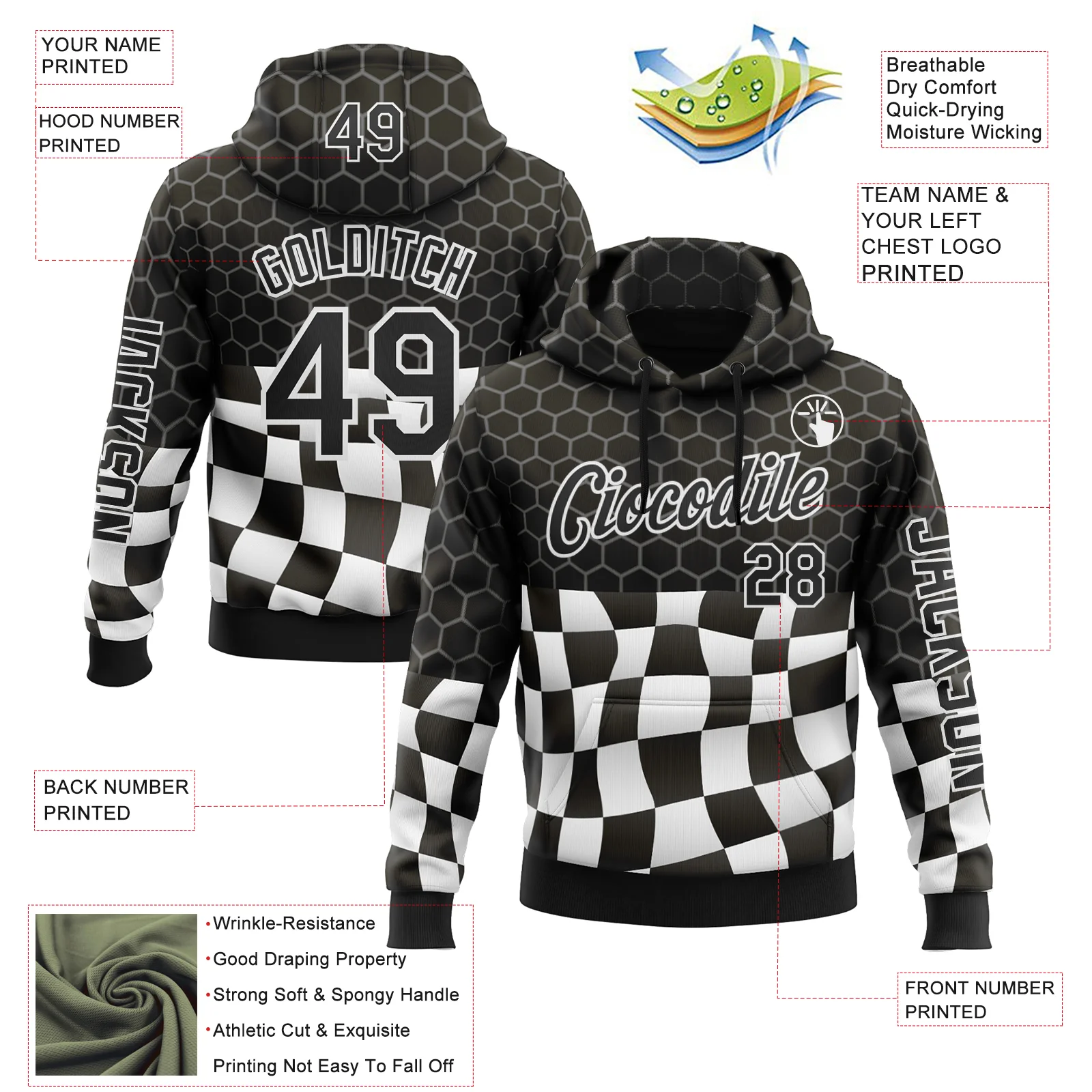 Custom Black White 3D Pattern Design Formula Auto Car Racing Motorsport Sports Pullover Sweatshirt Hoodie