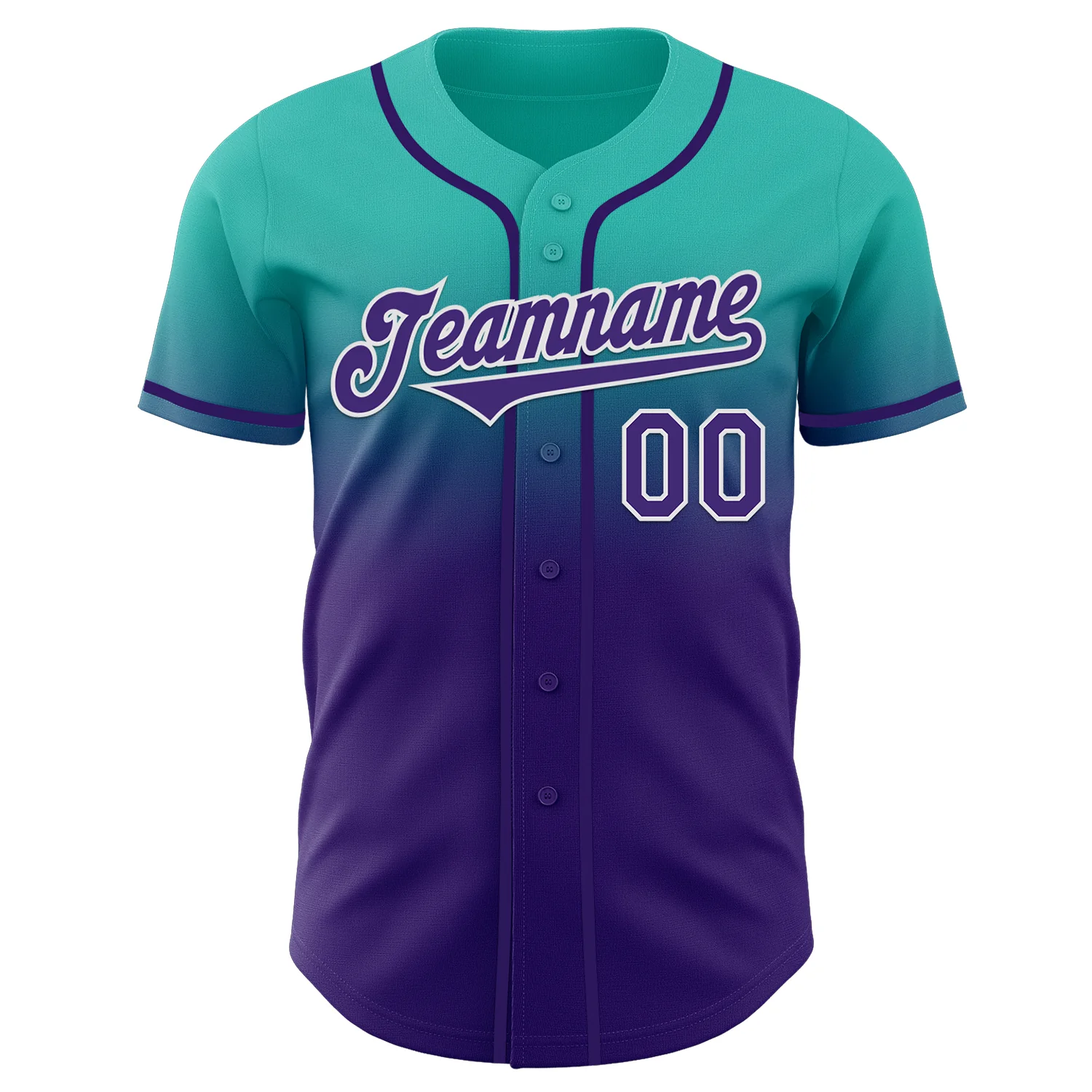 Custom Aqua Purple-White Authentic Fade Fashion Baseball Jersey