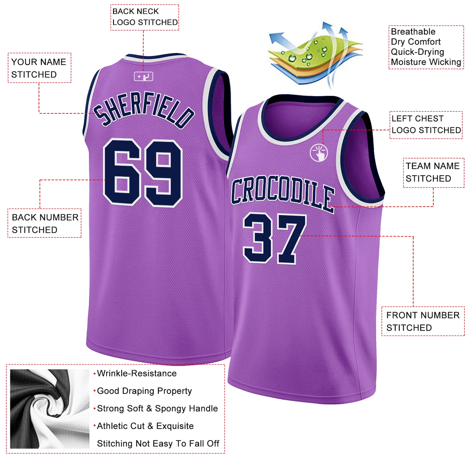 Custom Medium Purple Navy-White Authentic Basketball Jersey