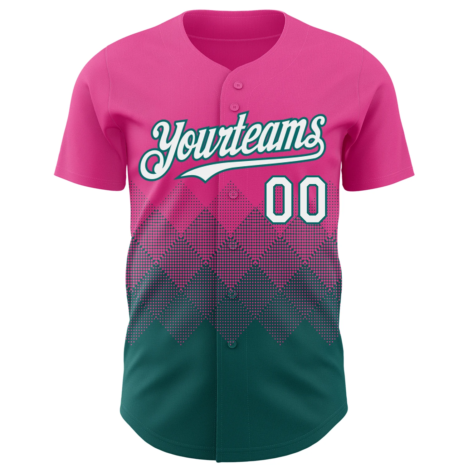 Custom Pink White-Teal 3D Gradient Square Shape Authentic Baseball Jersey