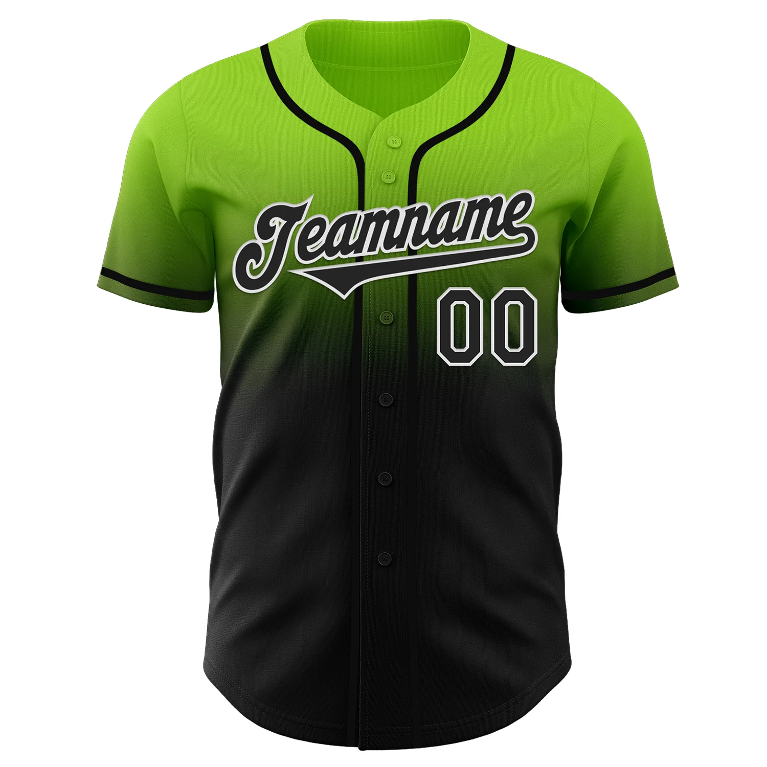 Custom Neon Green Black-White Authentic Fade Fashion Baseball Jersey