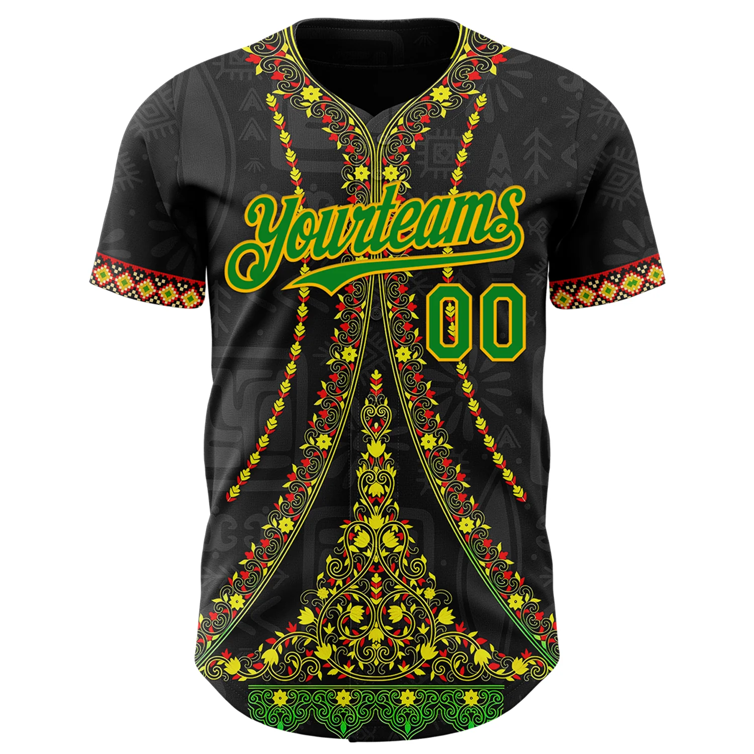 Custom Black Grass Green Gold-Red 3D Pattern Design Black History Month Africa Tribal Authentic Baseball Jersey