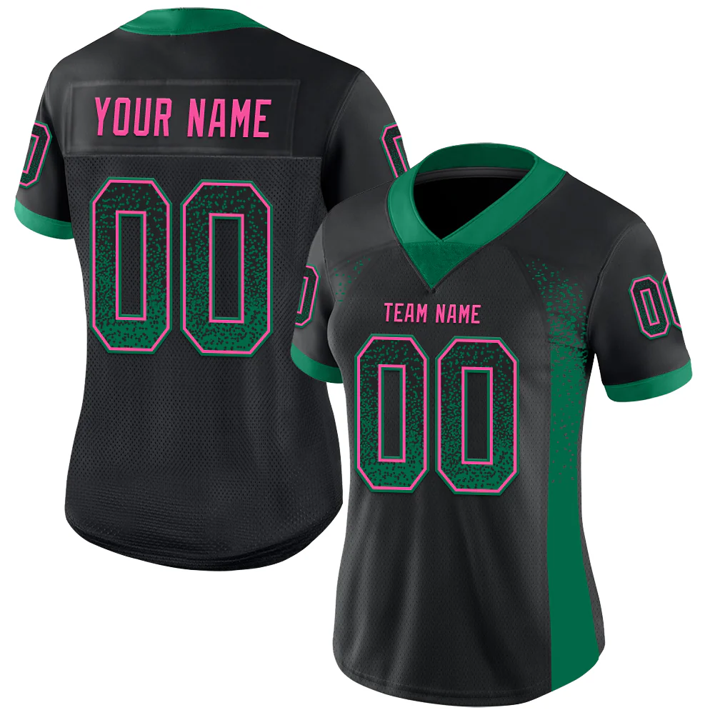 Custom Black Kelly Green-Pink Drift Fashion Football Jersey