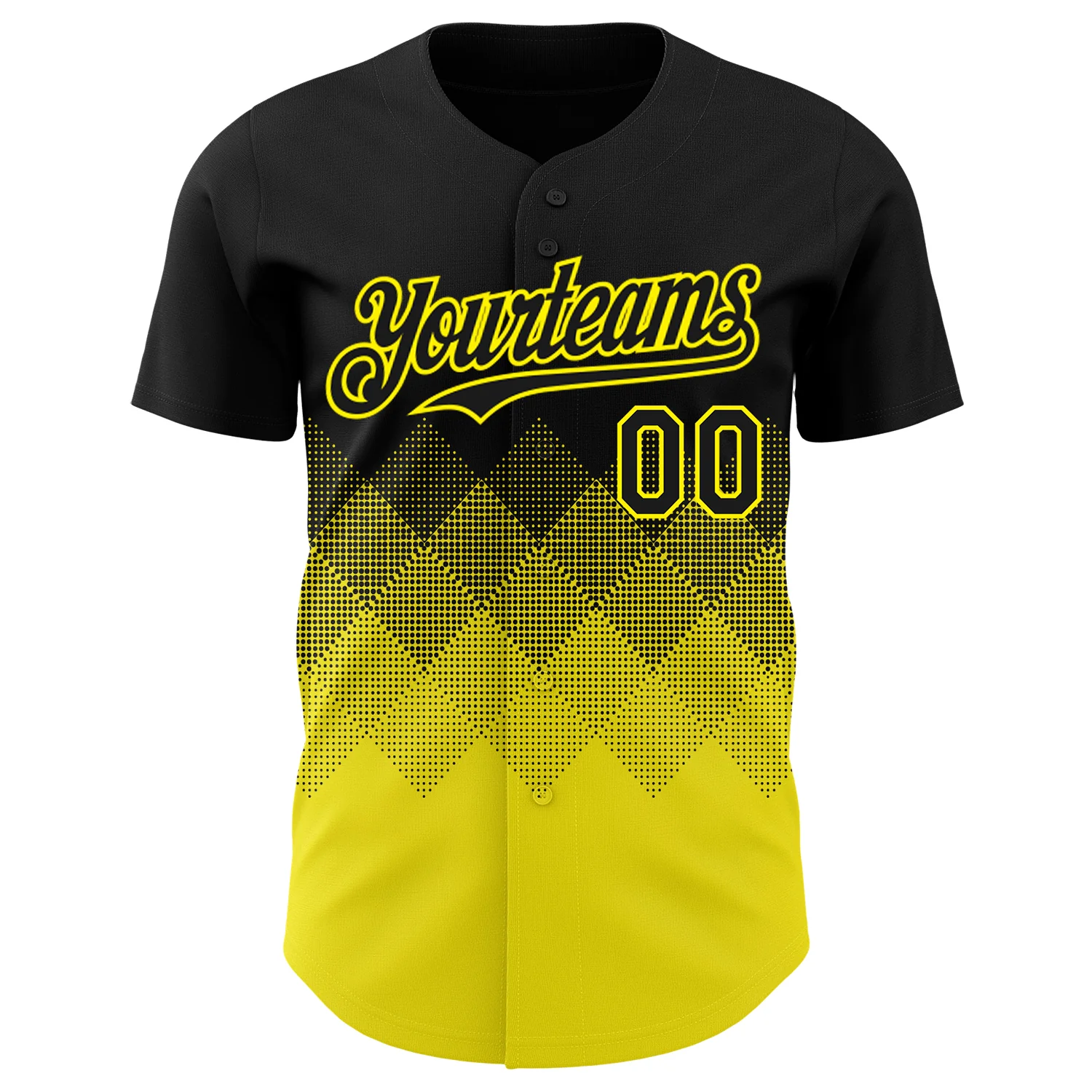 Custom Black Light Yellow 3D Gradient Square Shape Authentic Baseball Jersey