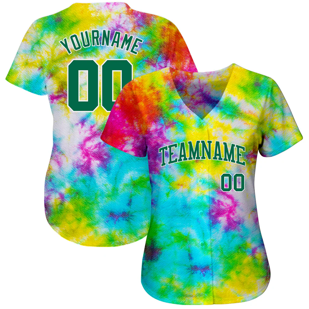 Custom Tie Dye Kelly Green-White 3D Authentic Baseball Jersey