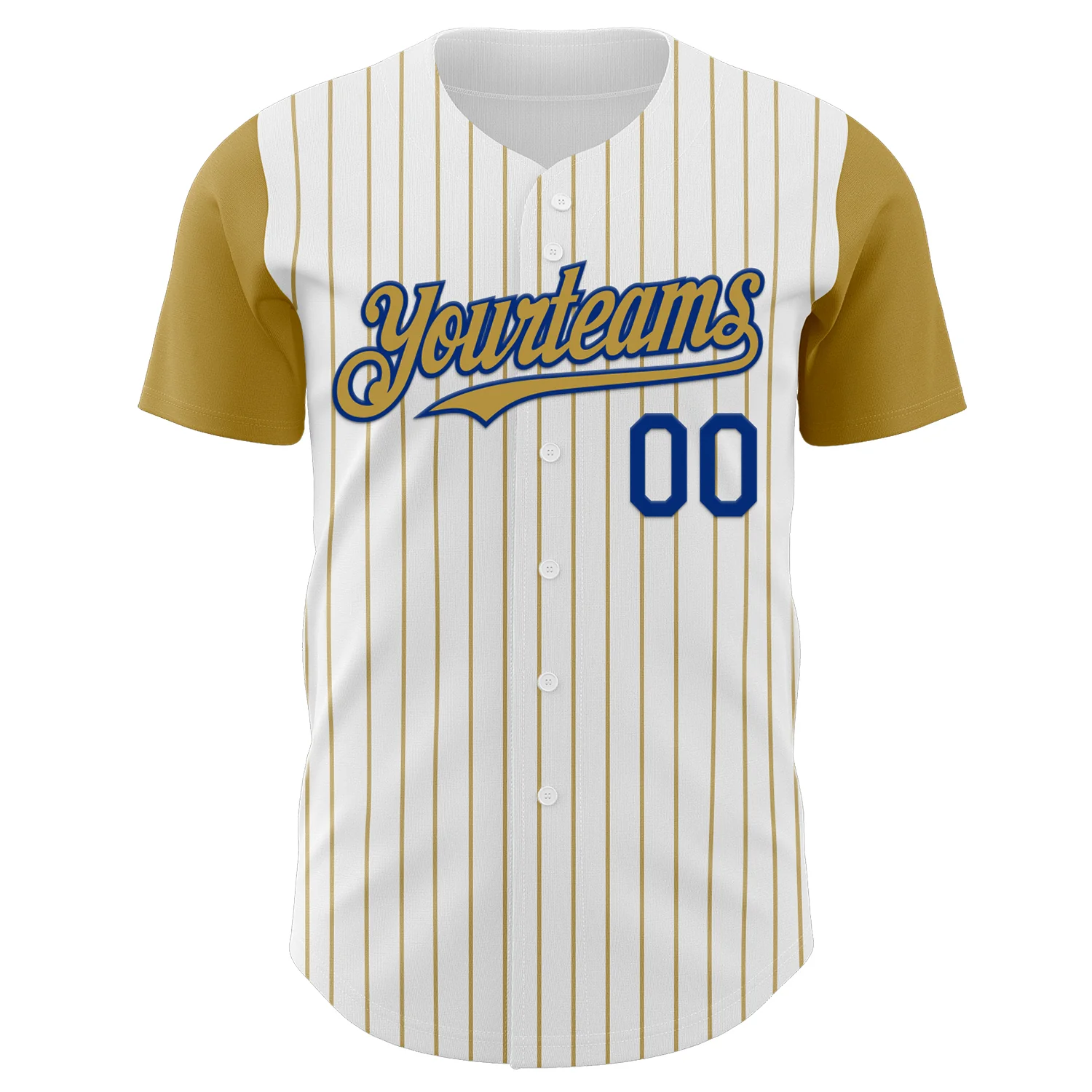 Custom White Old Gold Pinstripe Royal Authentic Two Tone Baseball Jersey
