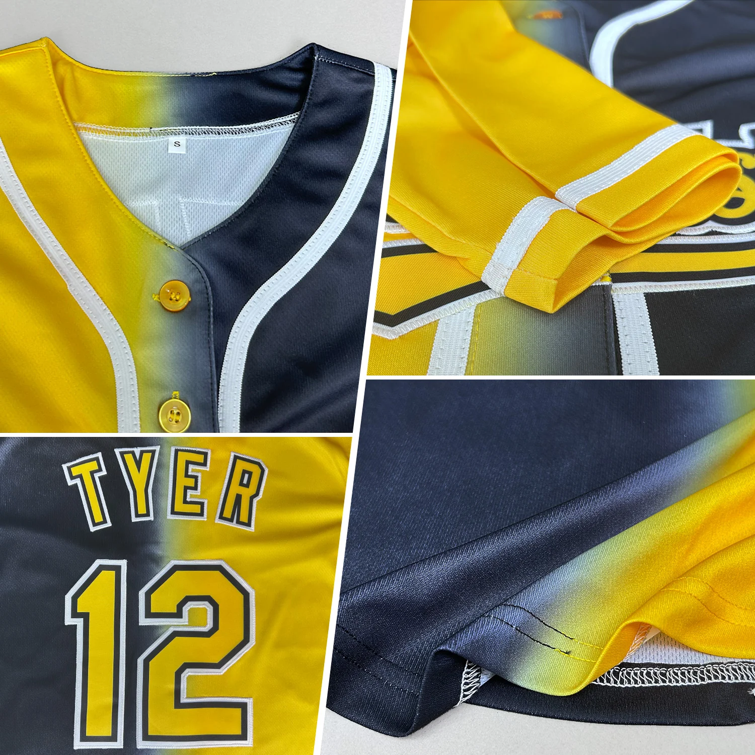 Custom Black Yellow-White Authentic Gradient Fashion Baseball Jersey