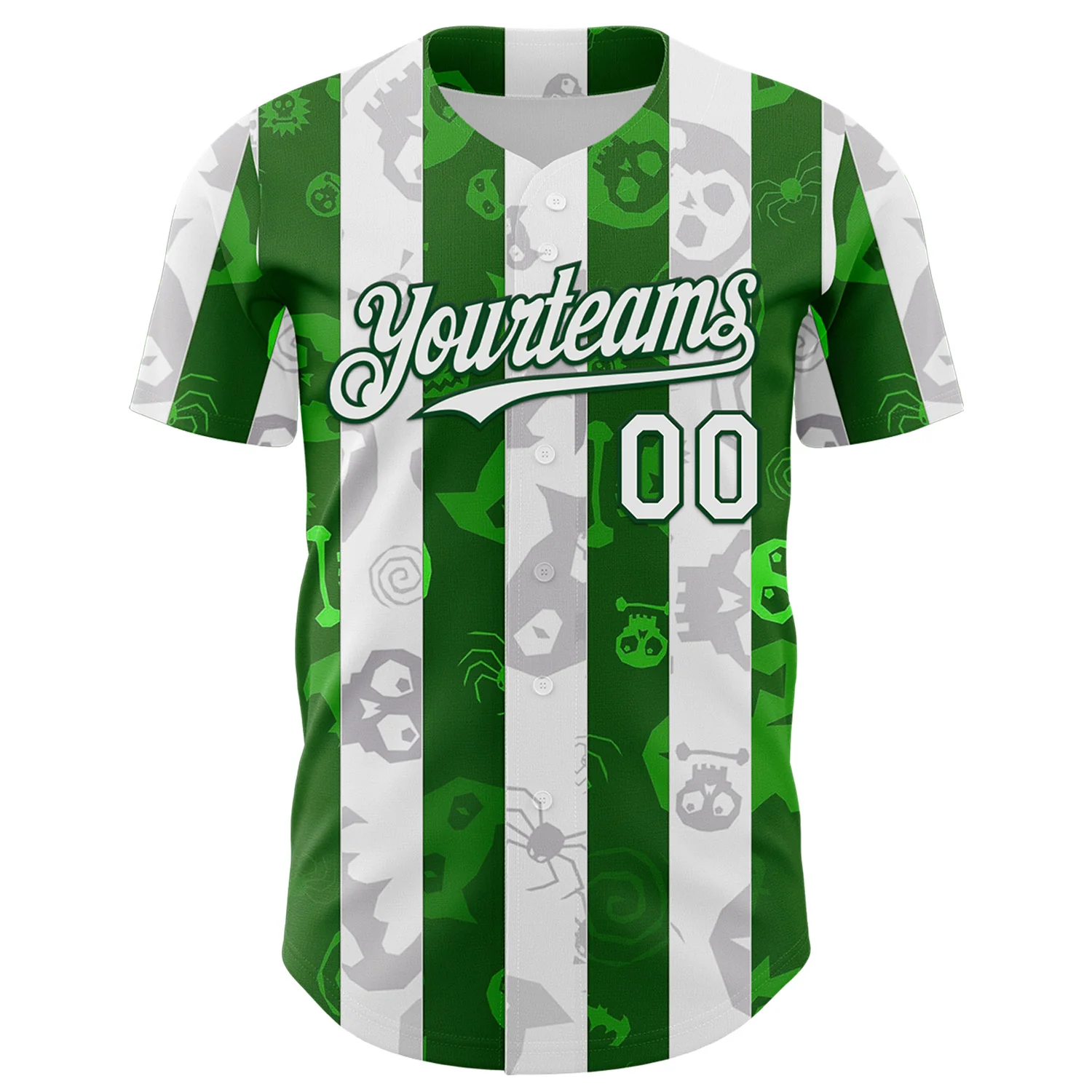 Custom White Green 3D Halloween Spooky Spider Stripe Authentic Baseball Jersey