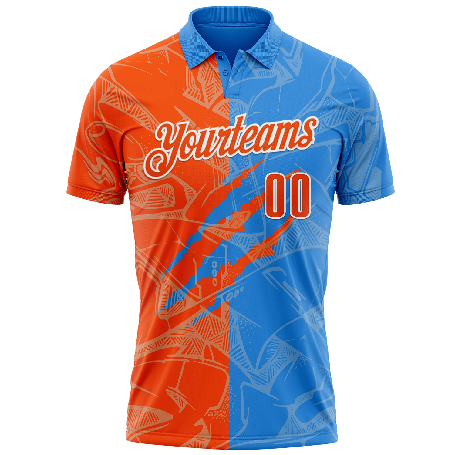 Custom Graffiti Pattern Orange Powder Blue-White 3D Scratch Performance Polo Shirt