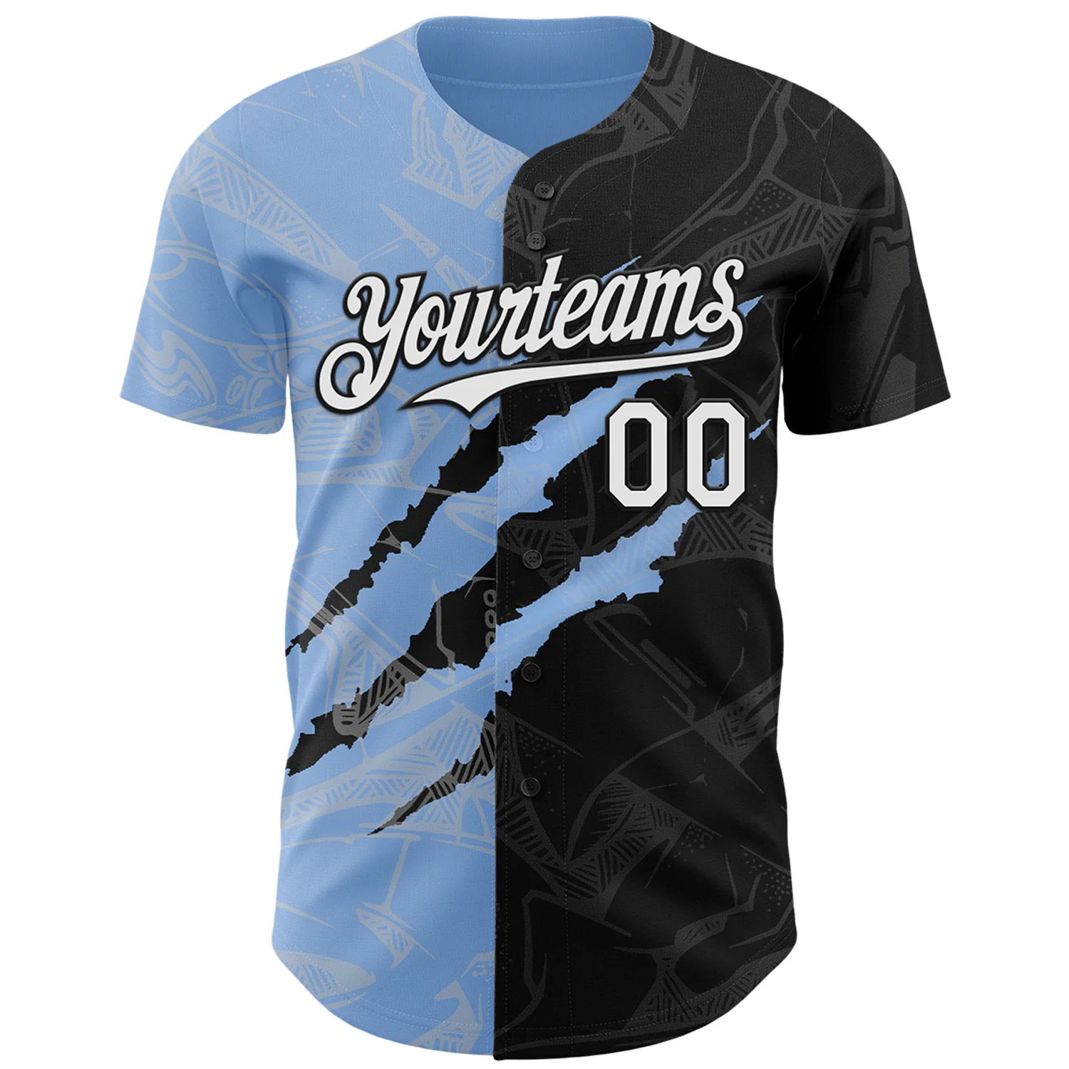 Custom Graffiti Pattern White Black-Light Blue 3D Scratch Authentic Baseball Jersey