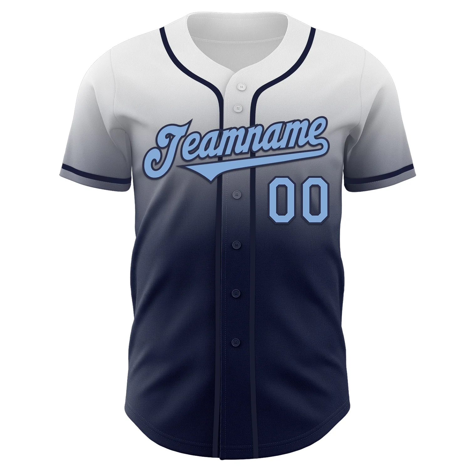 Custom White Light Blue-Navy Authentic Fade Fashion Baseball Jersey