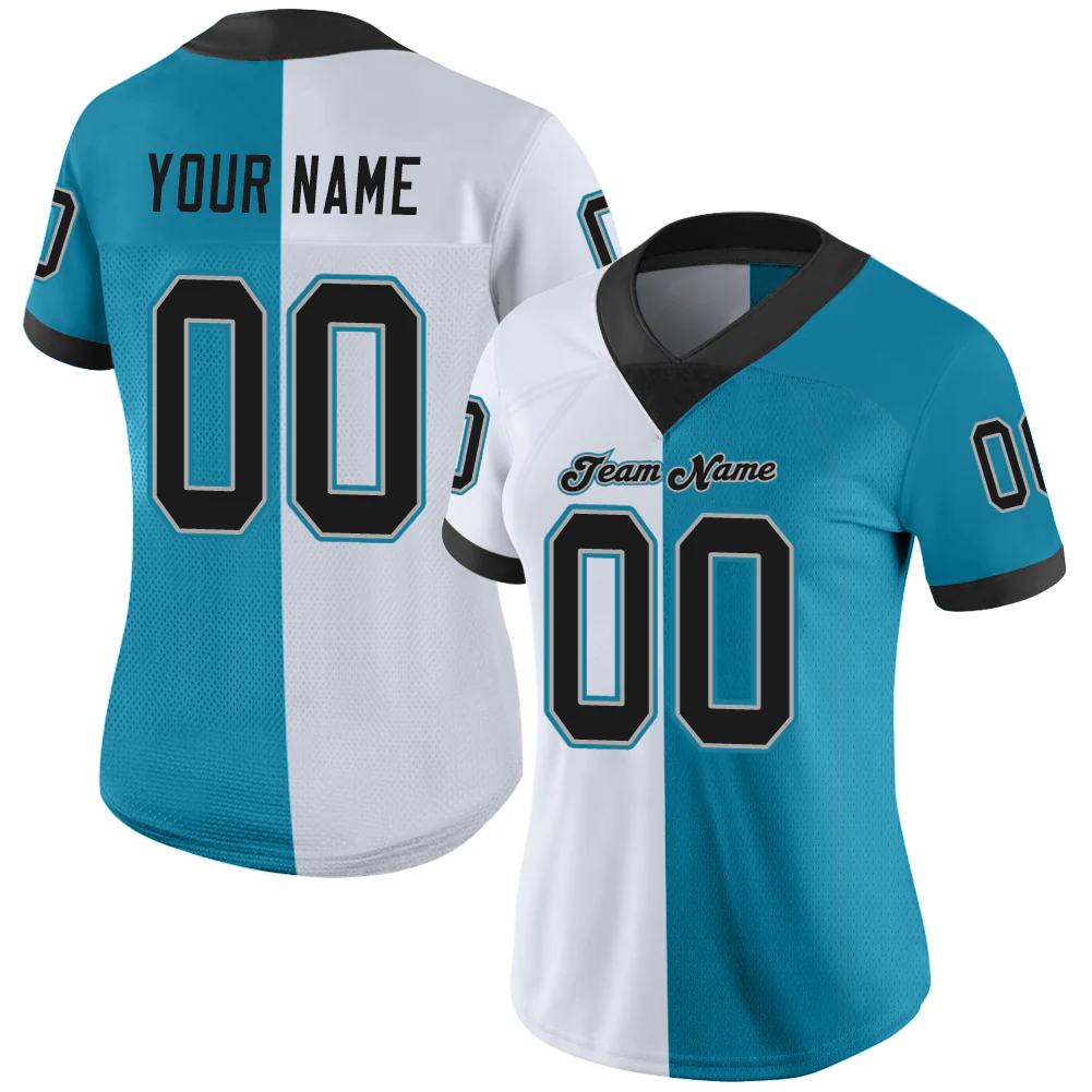 Custom Panther Blue Black-White Split Fashion Football Jersey