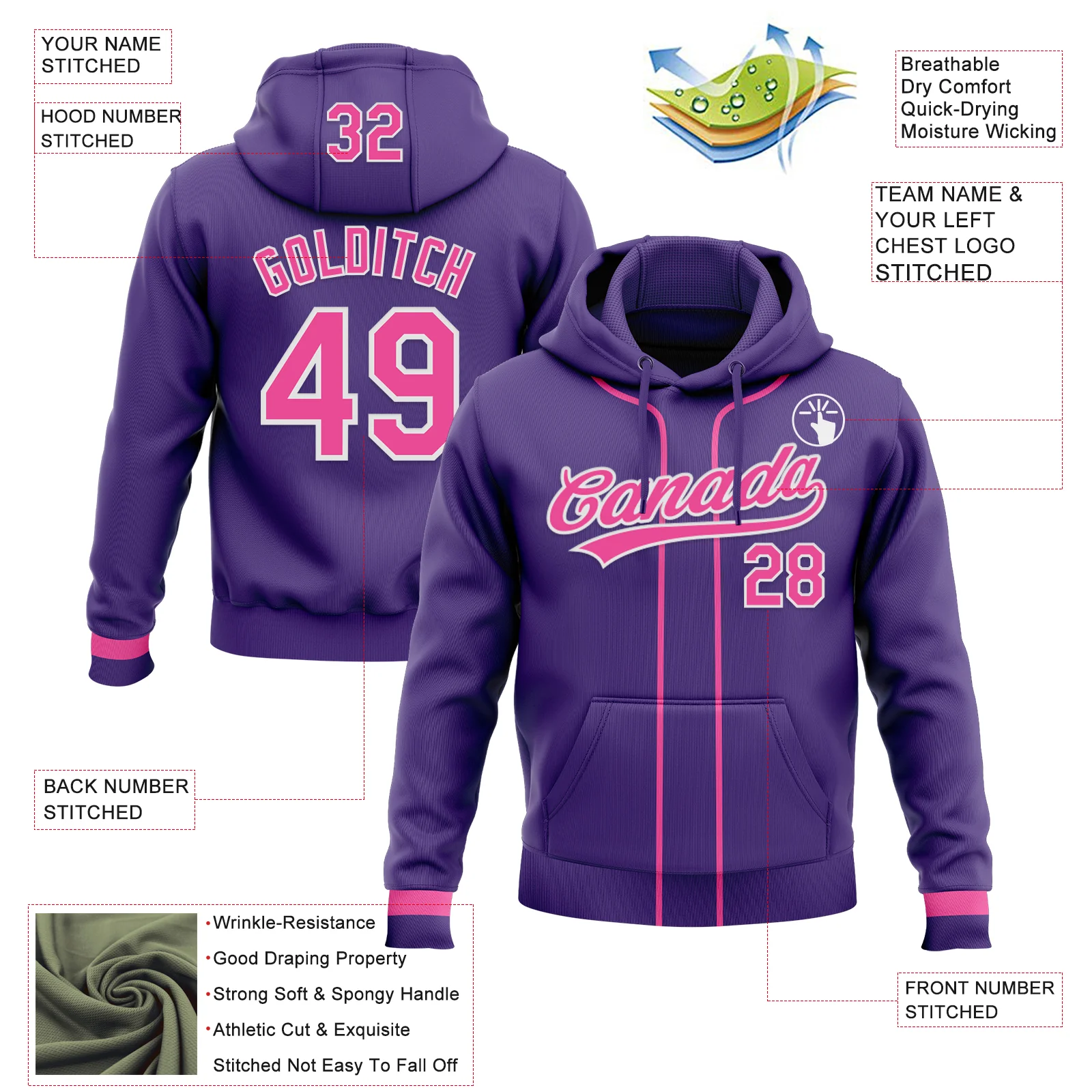 Custom Stitched Purple Pink-White Baseball Pullover Sweatshirt Hoodie