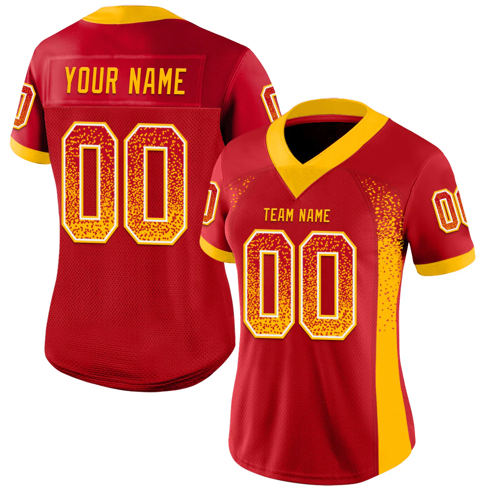 Custom Red Gold-White Drift Fashion Football Jersey