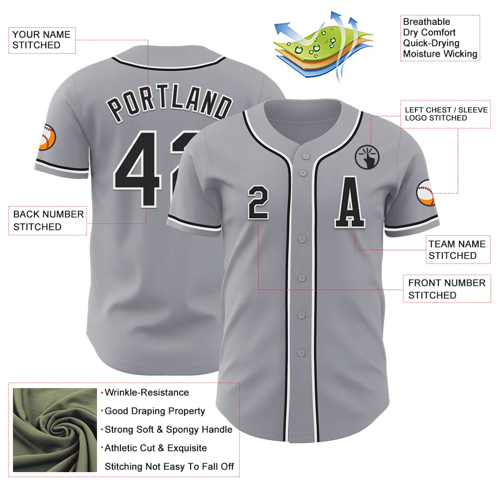 Custom Gray Black-White Authentic Baseball Jersey