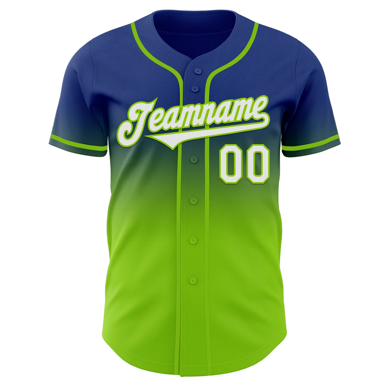 Custom Royal White-Neon Green Authentic Fade Fashion Baseball Jersey